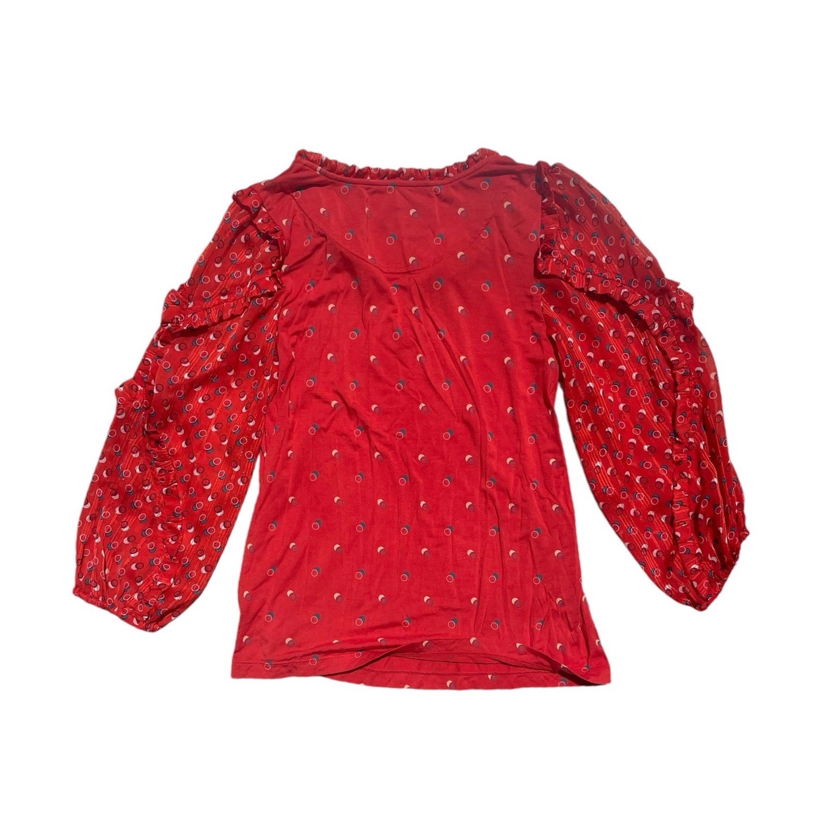 Maeve Anthropologie Red Polka Dot Ruffle Tie Neck Balloon Sleeve Blouse XS