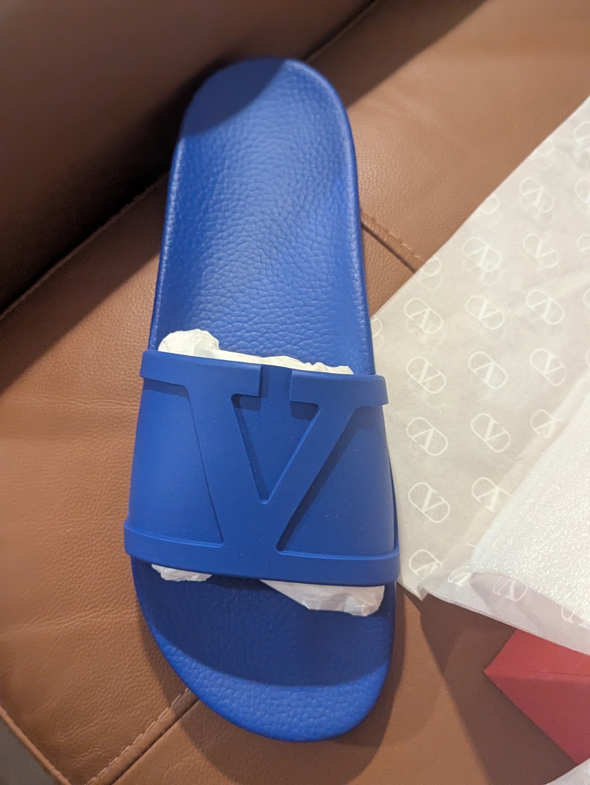 Valentino Garavani Men Blue V Logo Pool Slide Sandal Shoes Size 12 NEW w TAGS