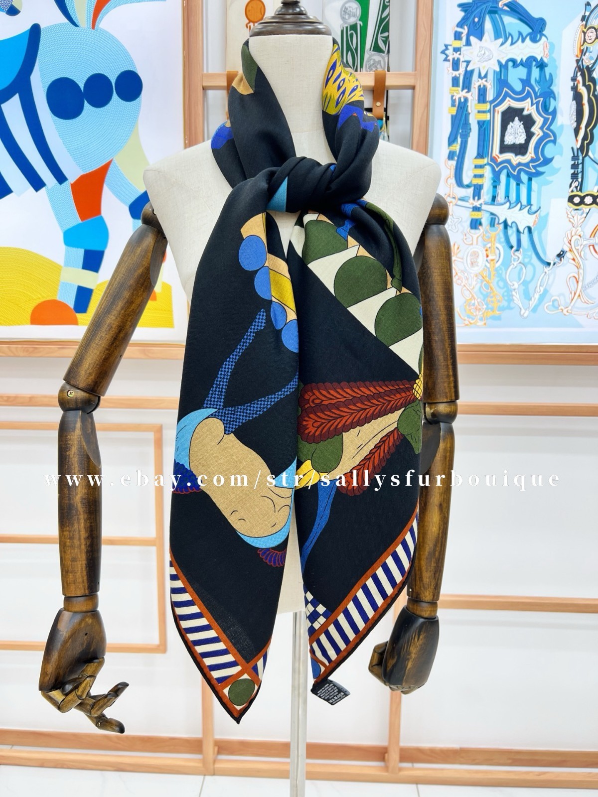 2025 Sallys 70% Cashmere 30% Silk Wrap Scarf Horses Print Double Face Shawl 53″