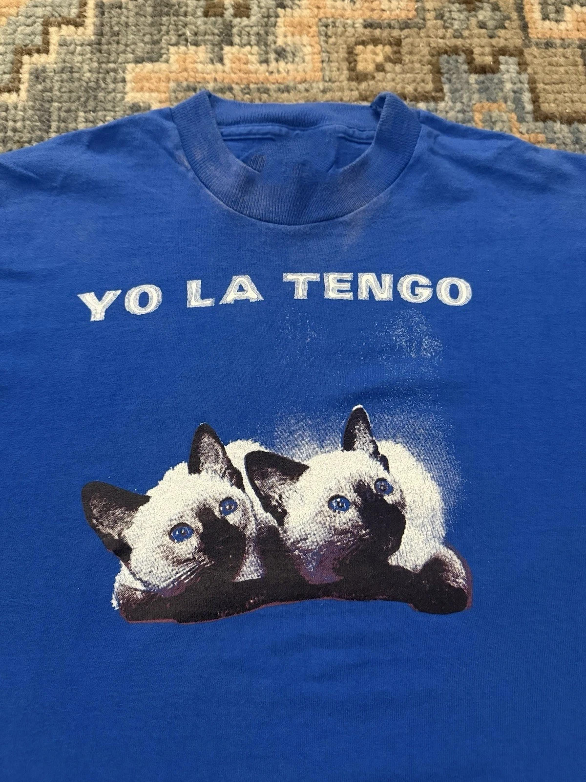 Yo La Tengo 90s Cat Tour Short Sleeve Blue T-shirt VK10168