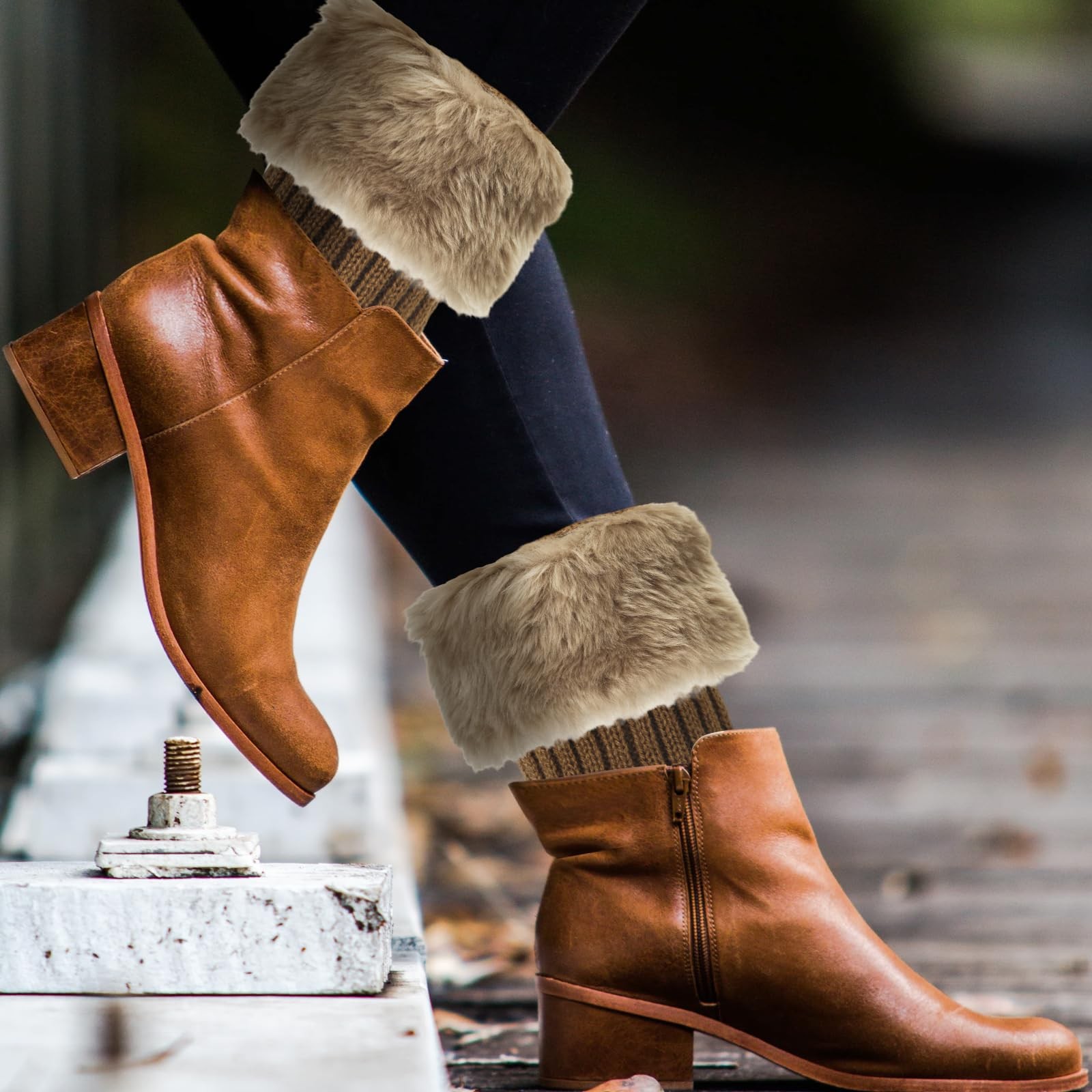 PEUTIER Fluffy Leg Warmers, 7 inch as shown in the detail picture, Khaki