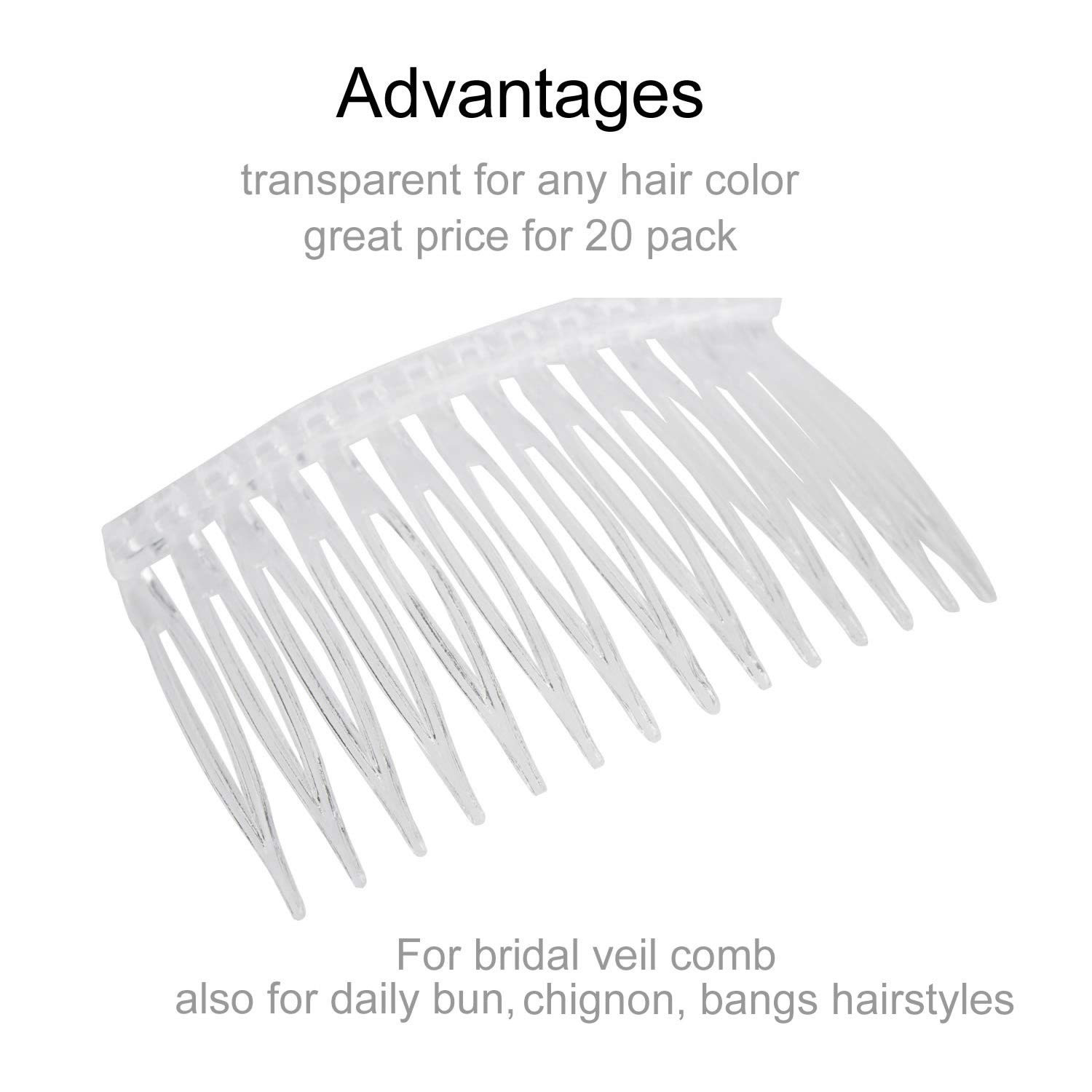 20 Pack Clear Small Plastic Hair Side Comb with Long Teeth Thin Fine Gray Hair P