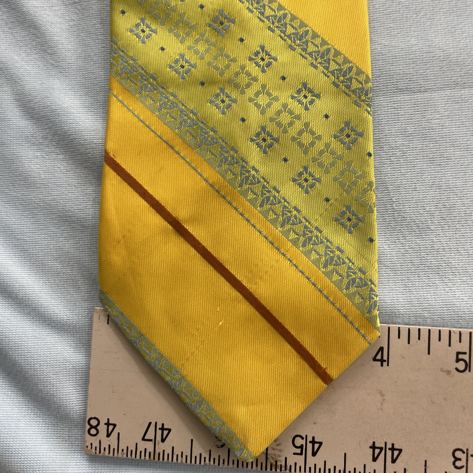 vtg 70s Trevira Cornel Swing Tie Southwest Rockabilly Stripe Yellow Green 4×57
