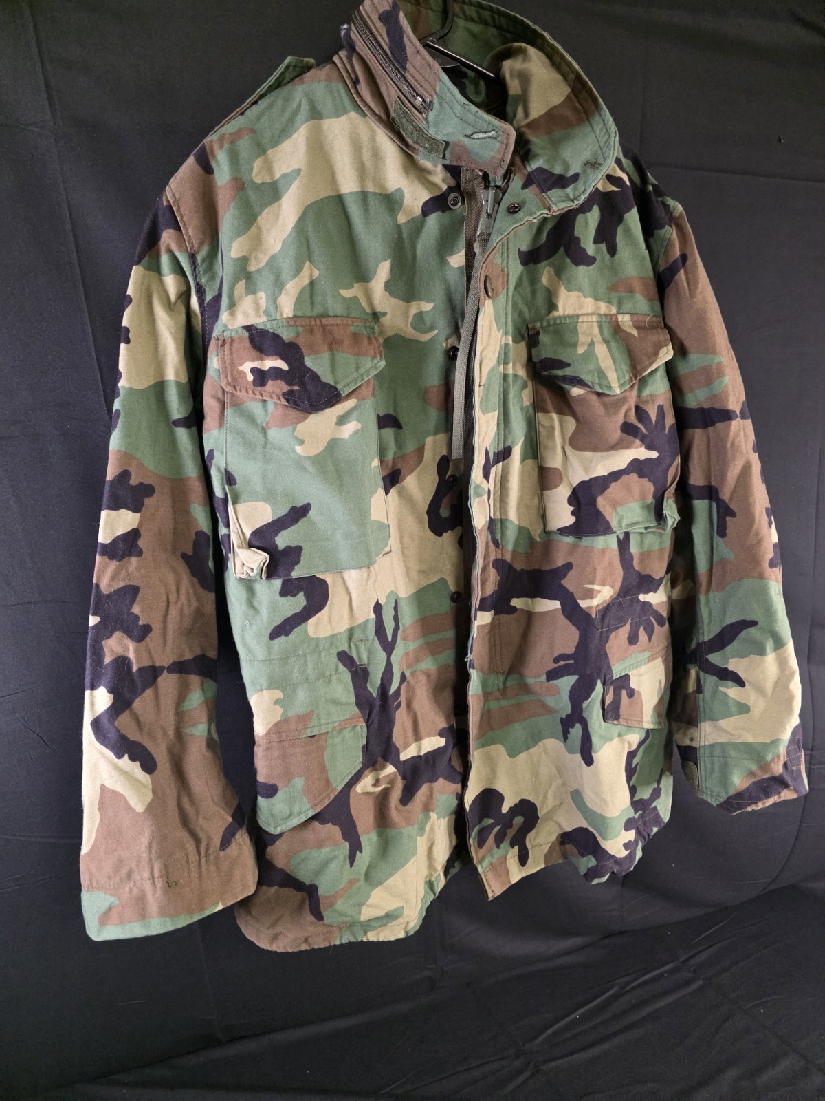 Vintage US Military Coat Mens Medium Short Woodland Camo Cold Weather 90s
