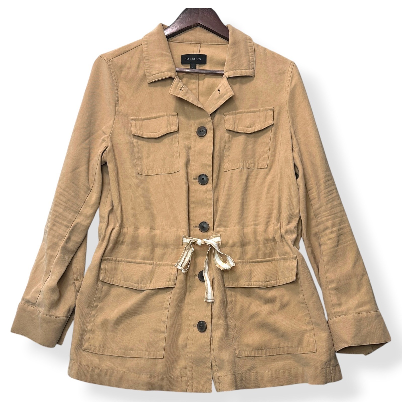 Talbots Womens Lightweight Utility Jacket L Safari Field Resort Preppy Coastal