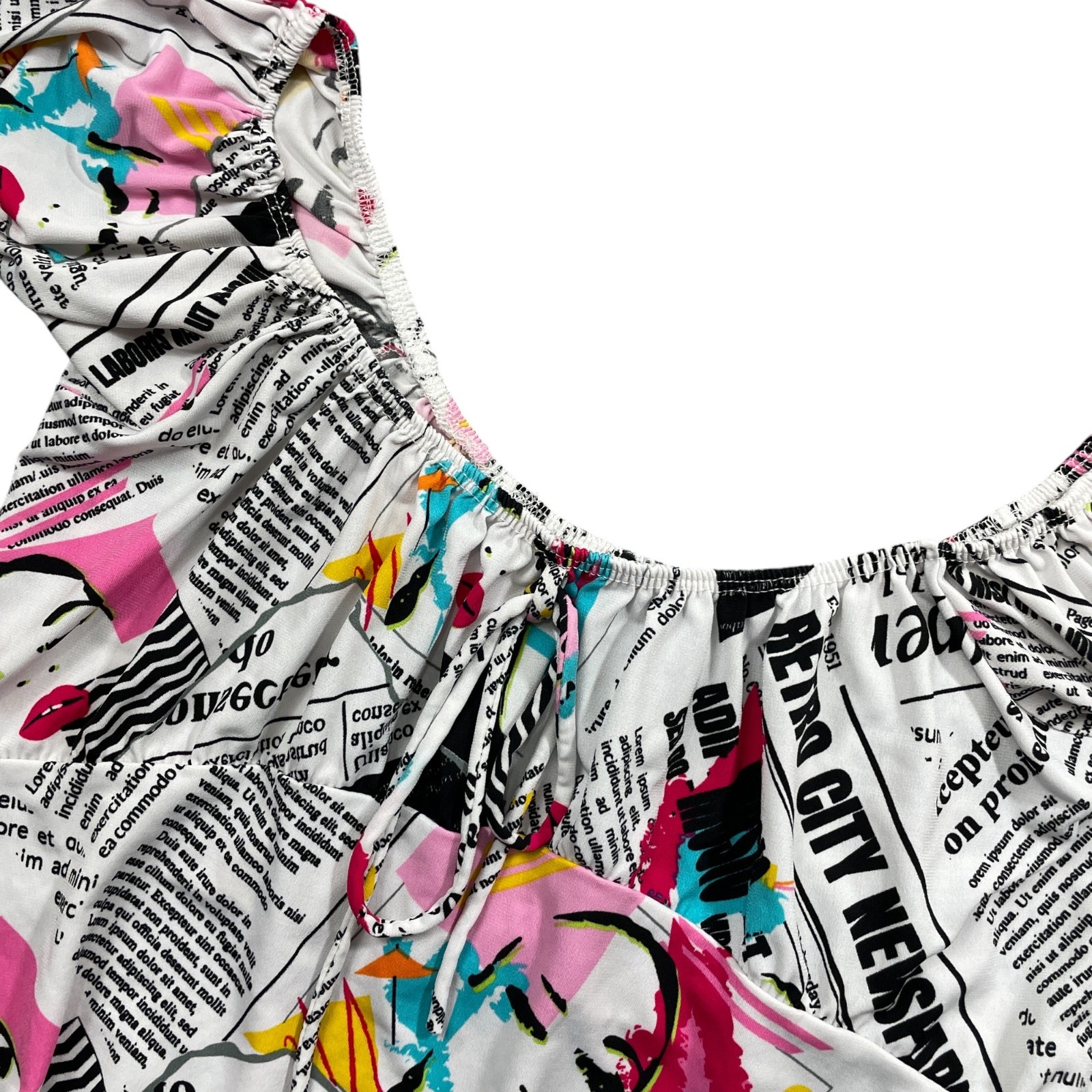 Mind Code Crop Top (see measurements) Newspaper Print Design Puff Sleeve