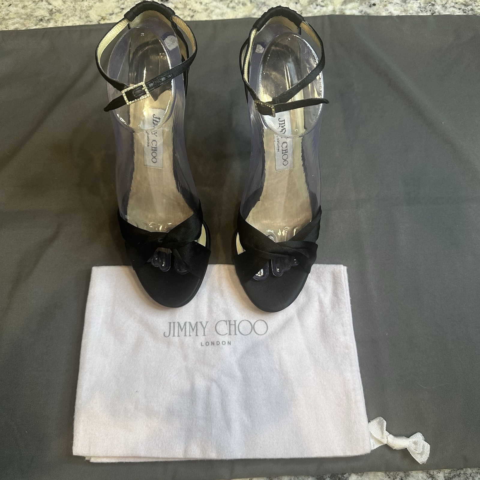 Jimmy Choo Black Satin Macy Ankle strap Sandals Shoes Size 39 US 8.5-9 New Other