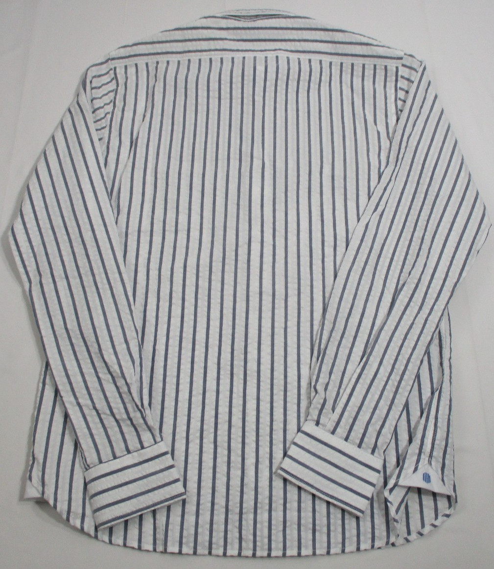 Haspel Long Sleeve Seersucker Button Up Shirt Mens Size SM Seersucker White Gray