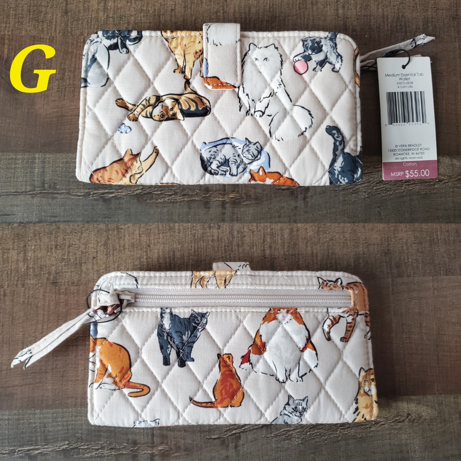 Vera Bradley A CAT’S LIFE Medium Essential Tab Cotton Wallet (Pick Your Pattern)