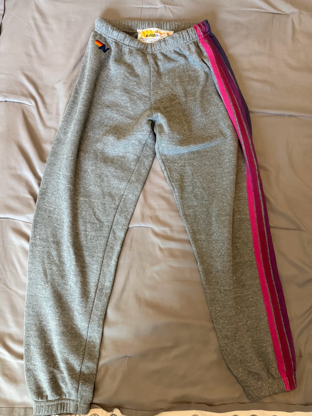 Aviator Nation Women’s Gray Striped Jogger Sweatpants Size S Elastic Waist
