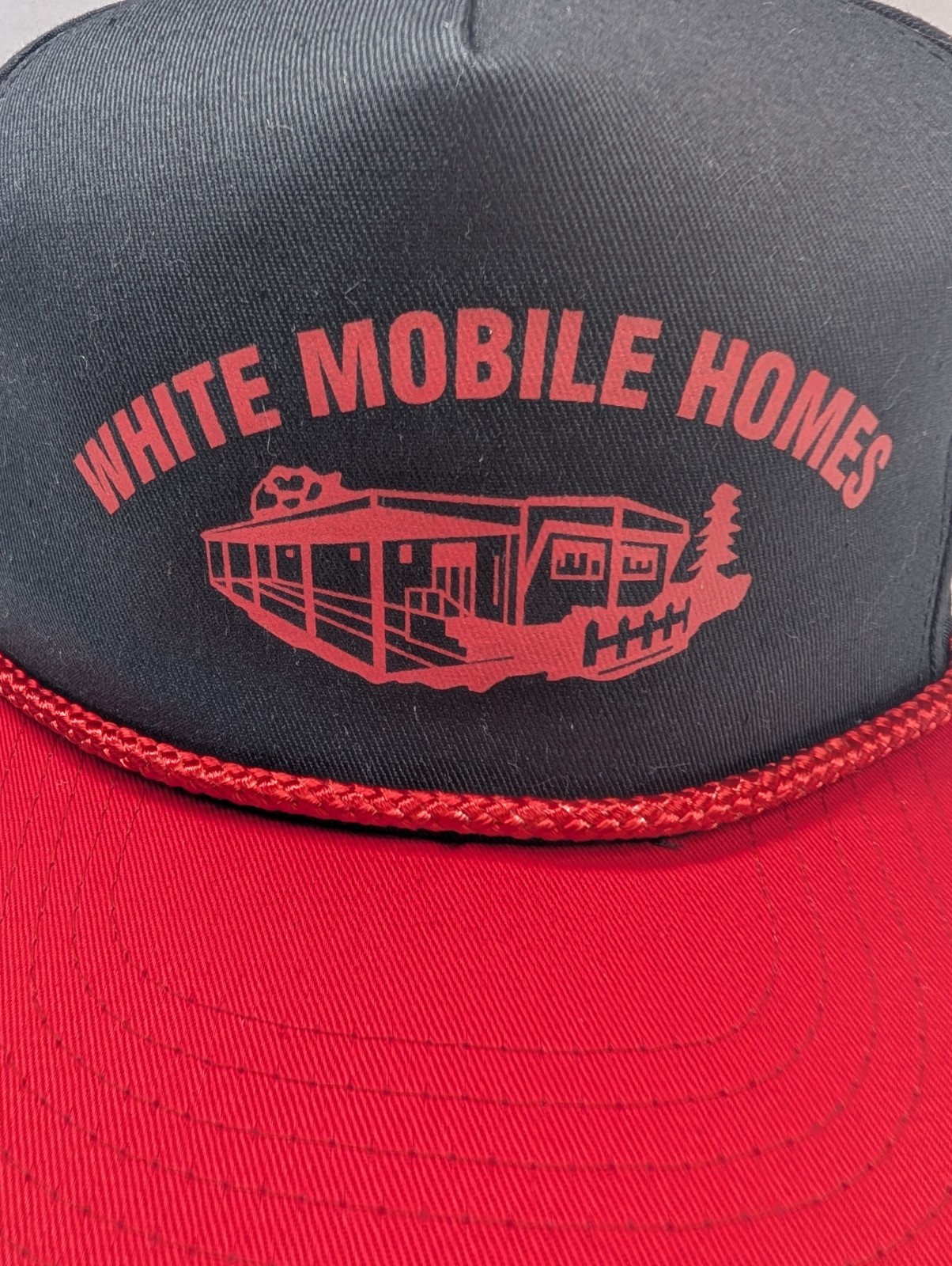 Vintage White Mobile Homes Snapback Hat Black Red Rope Cap Advertising