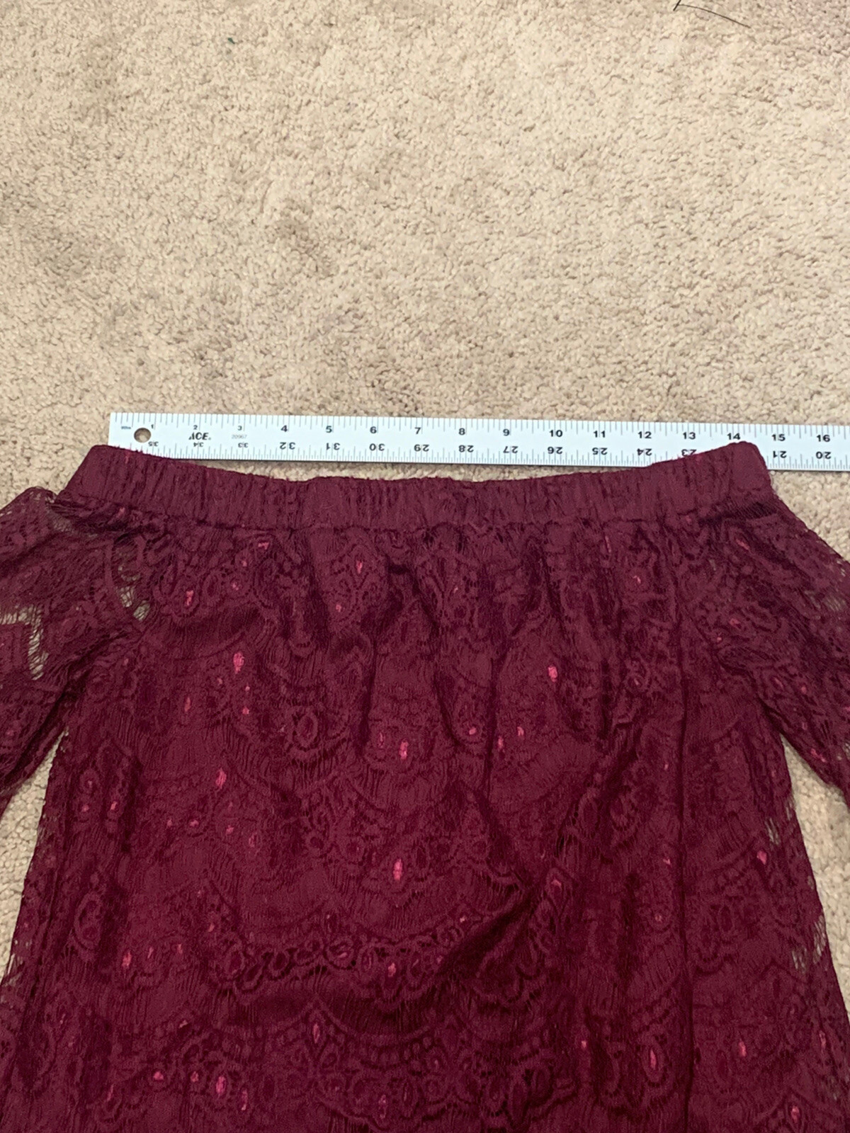 Love Fire Womens Shirt Size S/P Wine colored Lace Off the Shoulder Long Sleeve