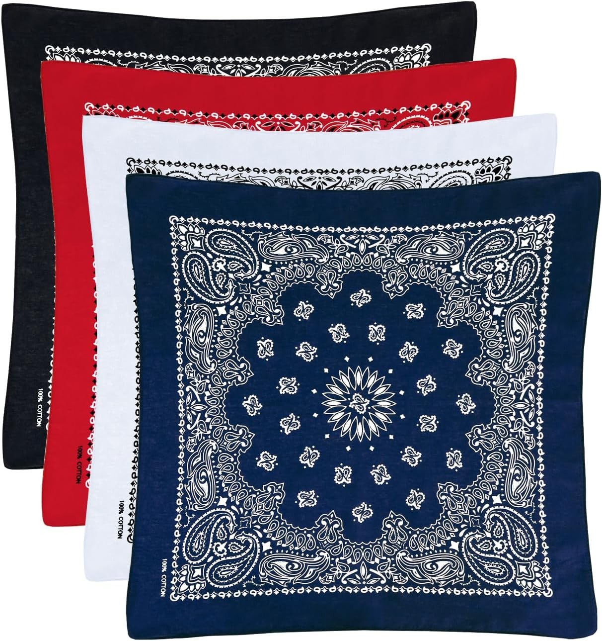 Bycc Bynn Large 27×27 Inch Bandana – 4 Pack 100% Cotton Bandanas for Men & Women