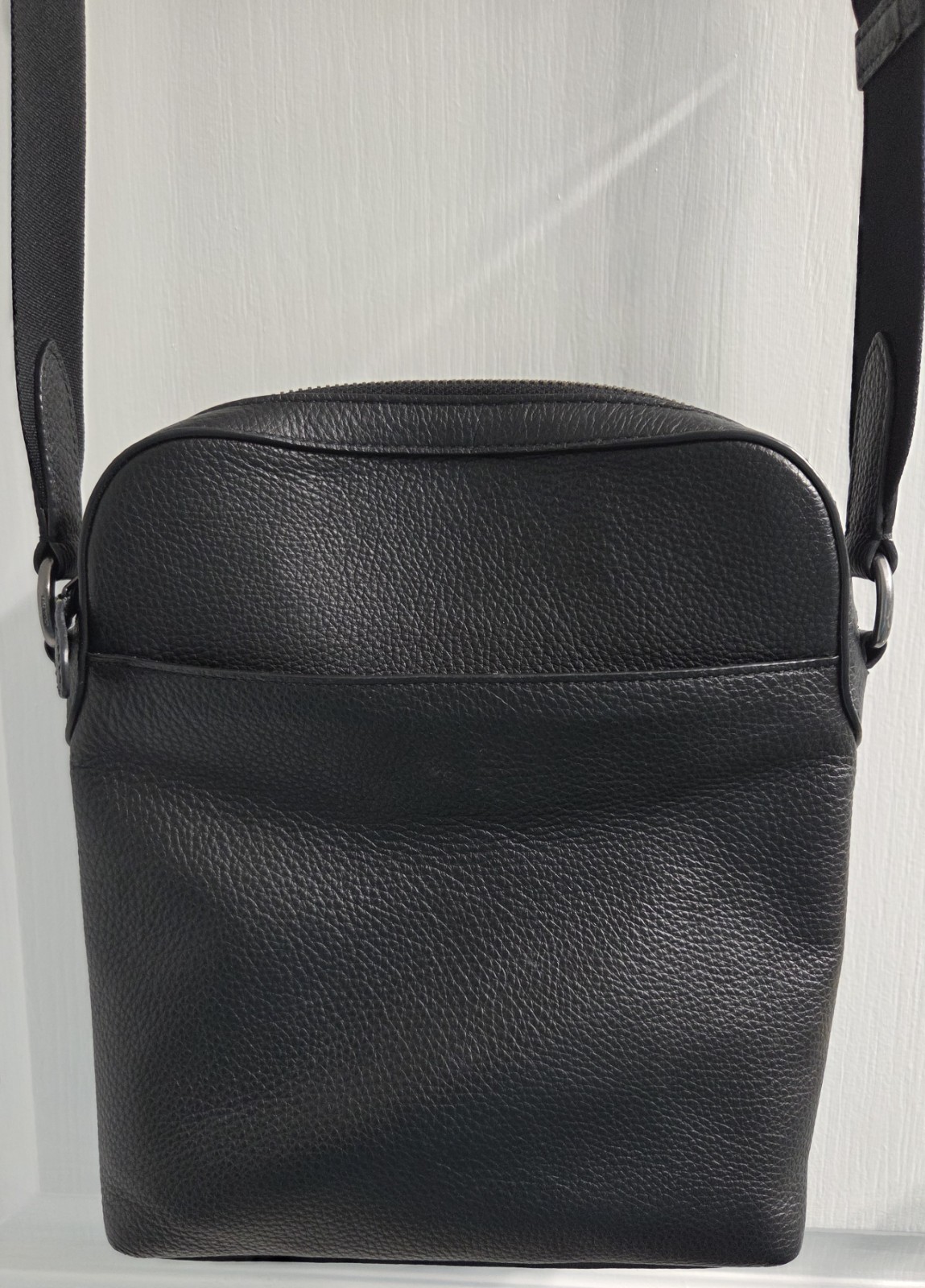 COACH 4011 HOUSTON MEN’S FLIGHT BAG-BLACK PEBBLE LEATHER GUNMETAL HARDWARE- MINT