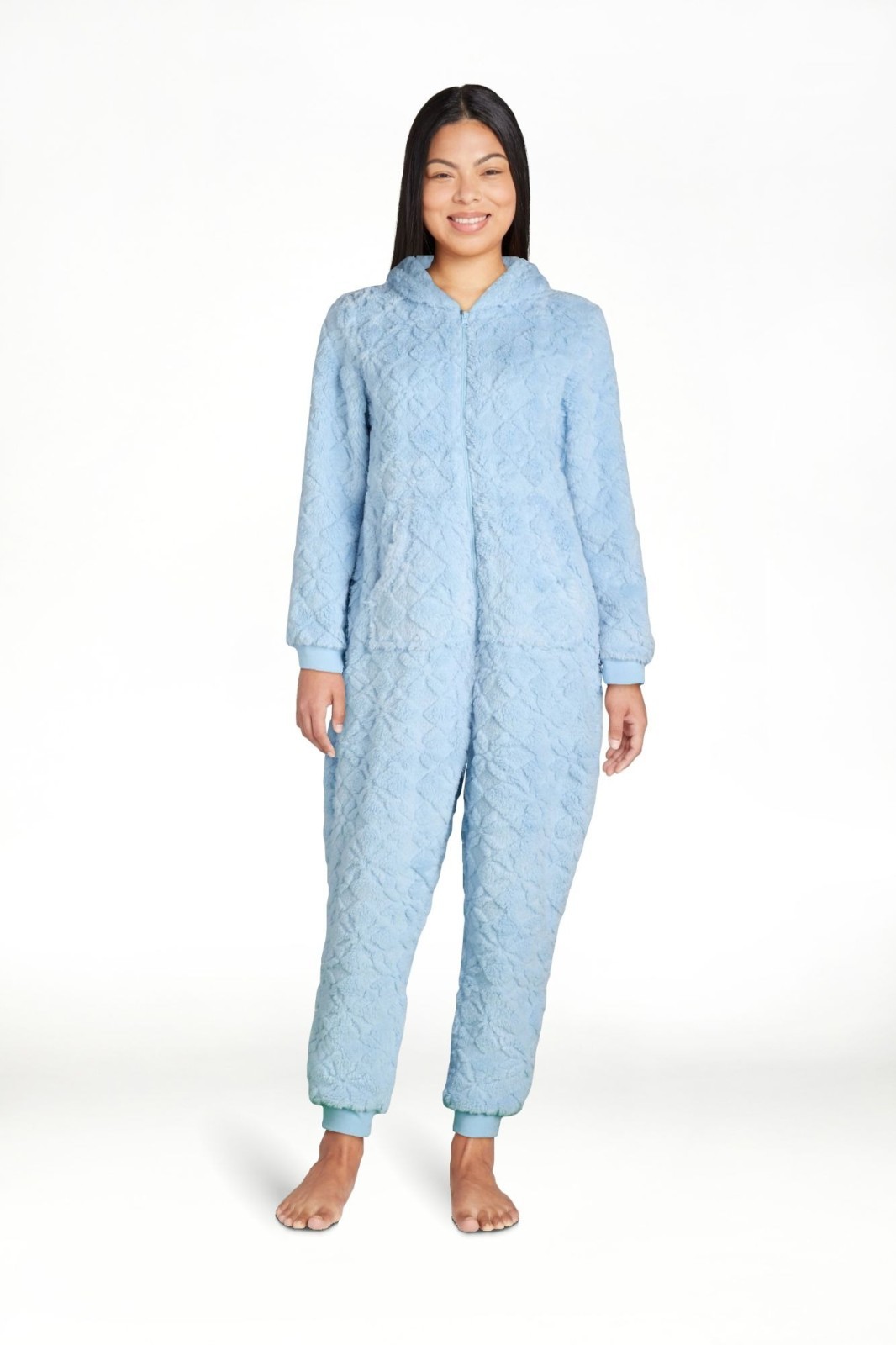 Joyspun Women’s Hooded Jacquard Union Suit, Size MEDIUM LIGHT BLUE