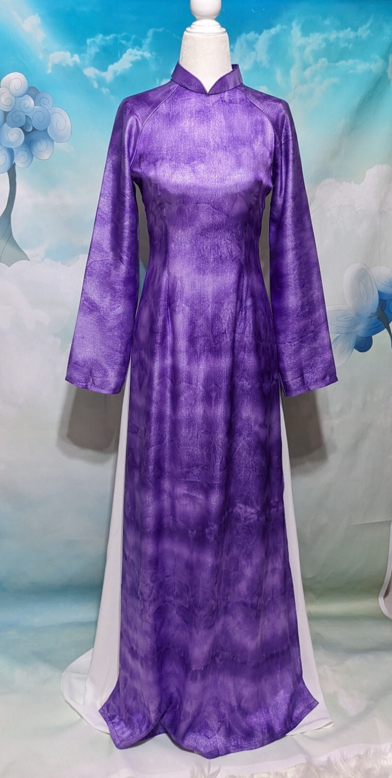 Áo Dài XL Lụa Thái Tuấn Ánh Kim Tuyến Tím – Ngực 95 cm, Eo 82 cm