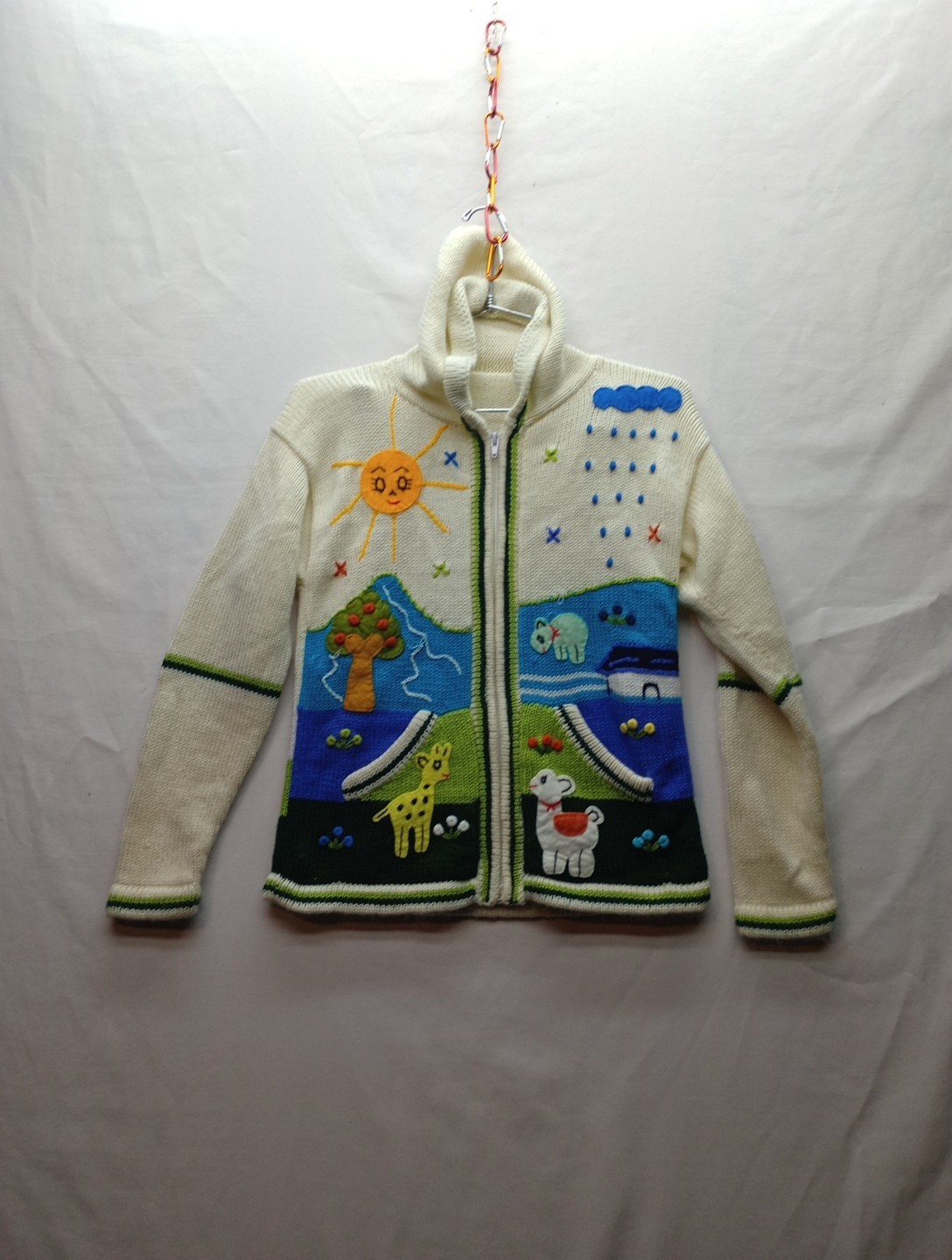 Childrens Unisex Handmade Full Zip Up Sweater Measurements In Pictures
