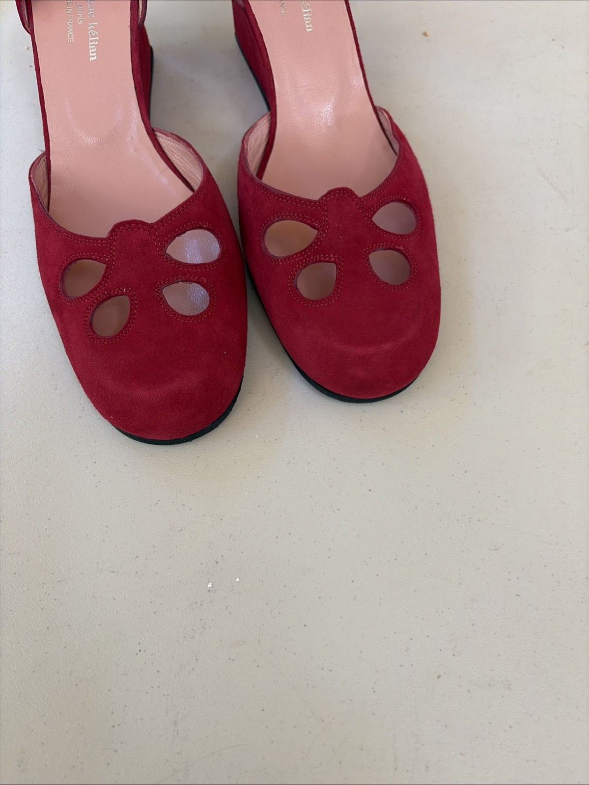 Stephane Kelian Made in FRANCE Red Suede 2.25” Wedge shoes Womens 8.5