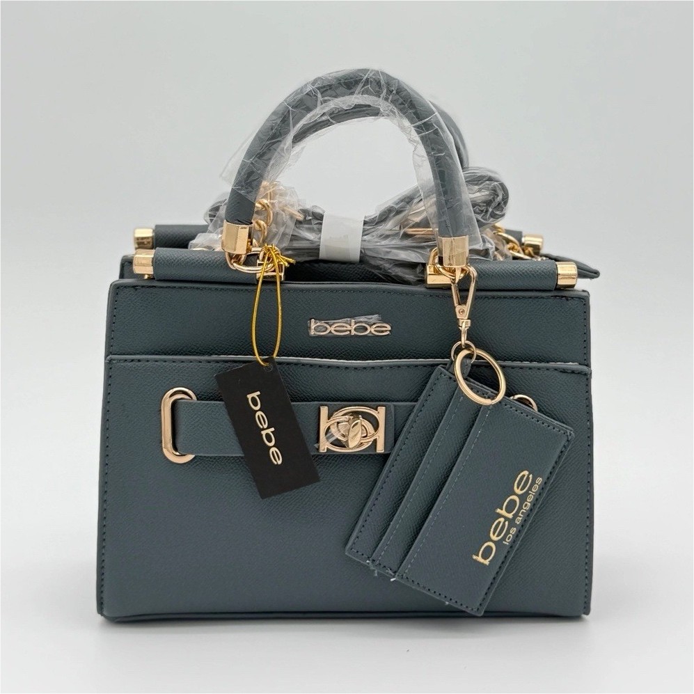 bebe Blue Satchel Top Handle Bag, Detachable Strap, Bag Charm, Gold Hardware