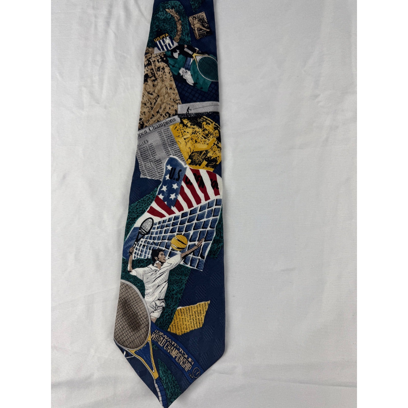Tennis USA Flag Collage Silk Necktie Men’s Novelty WPL1075 Made in USA