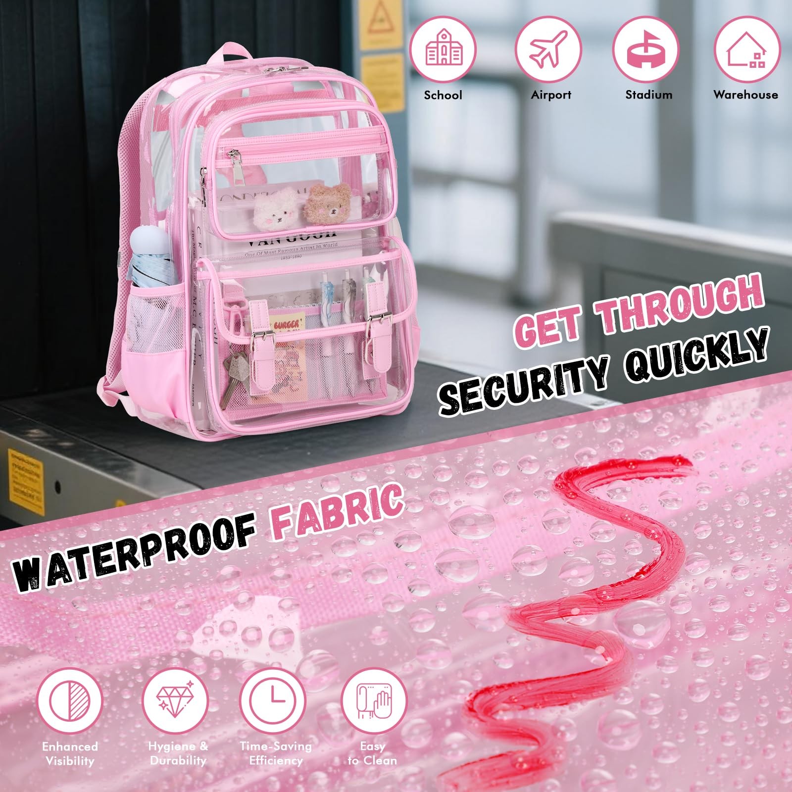 Large Clear Backpack 11.8″L X 5.9″W X 17.1″H Heavy Duty PVC – Ideal for School