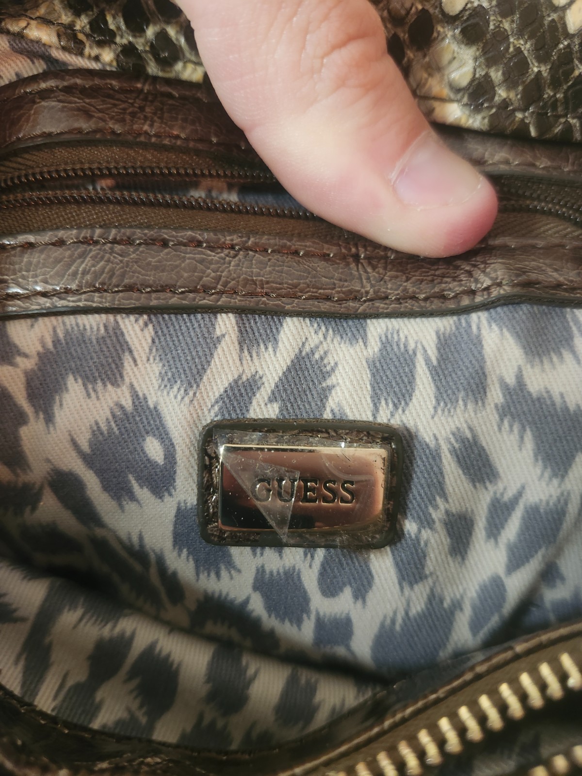 Y2K GUESS Monogram Snakeskin Print Shoulder Bag Purse Brown Beige Logo Handbag
