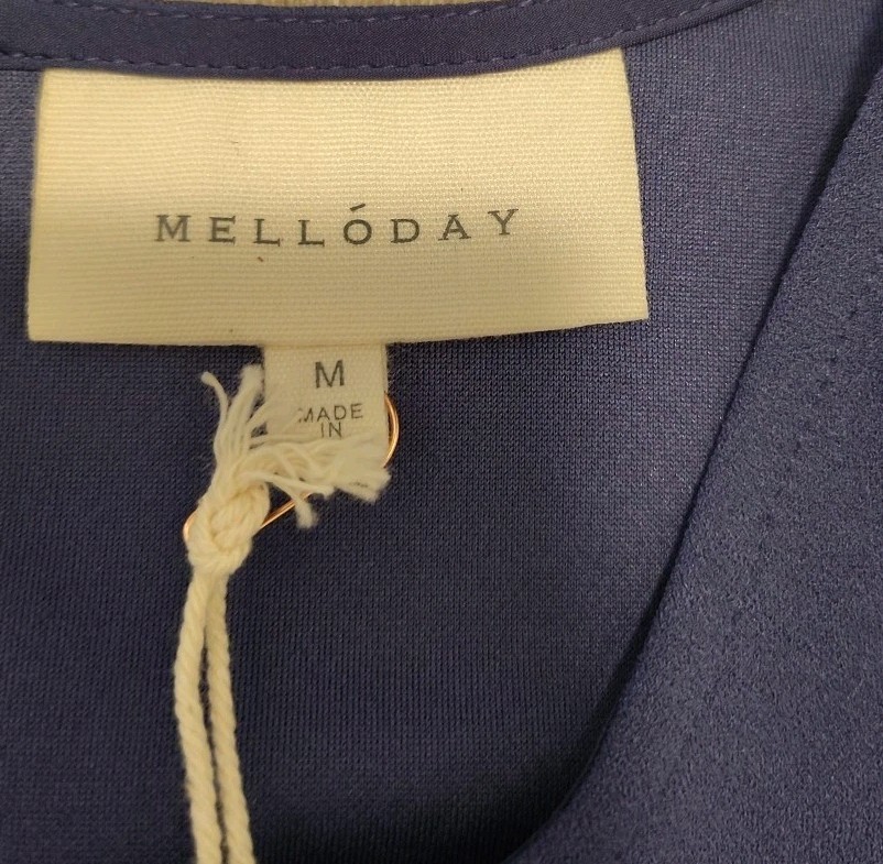 Melloday Blouse Woman’s Size Medium Stretch Purple Blueish Cap Sleeve Pullover