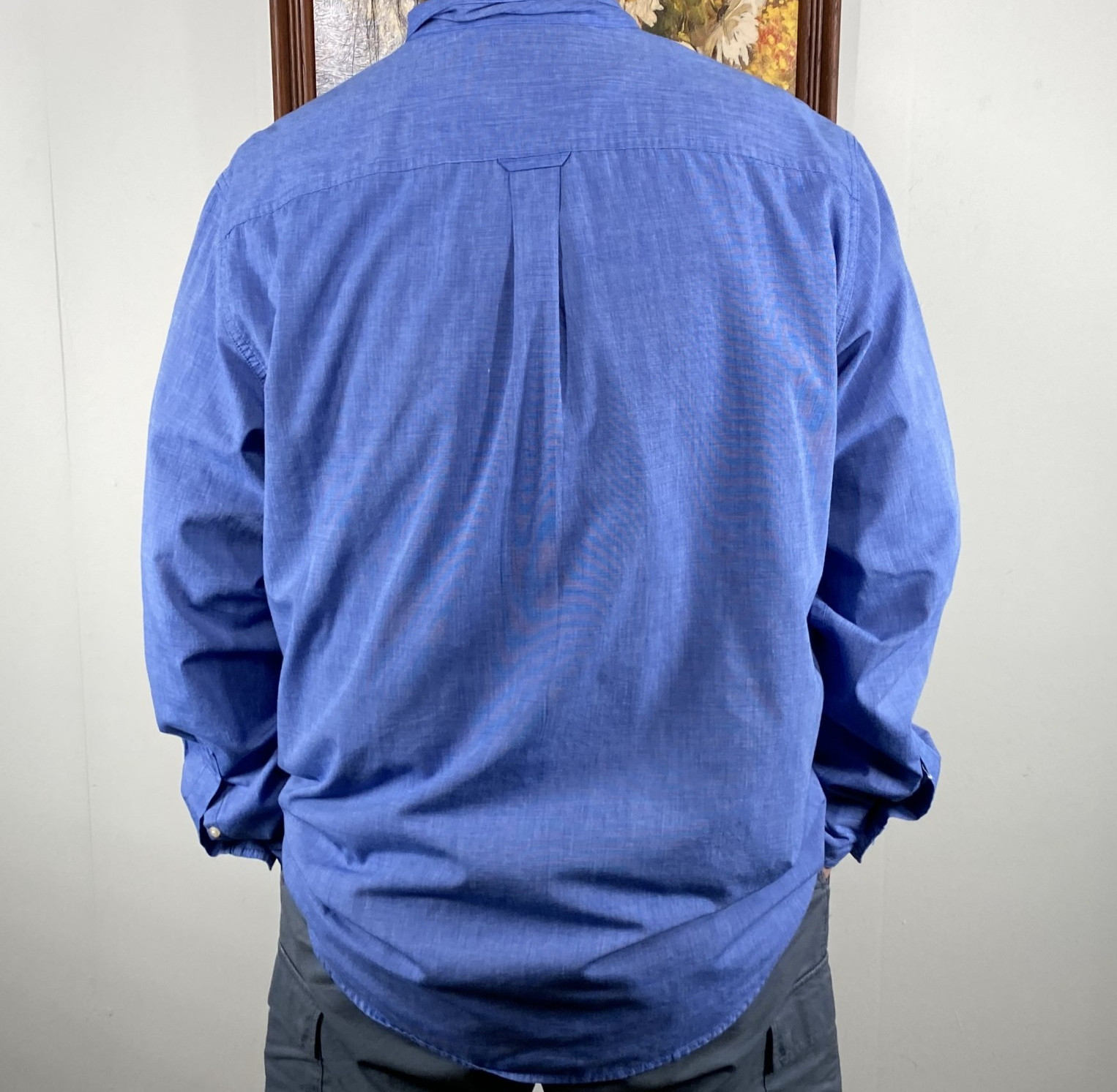 Chaps Button Down Shirt Top Men’s Large Blue Long Sleeve Pockets Easy Care
