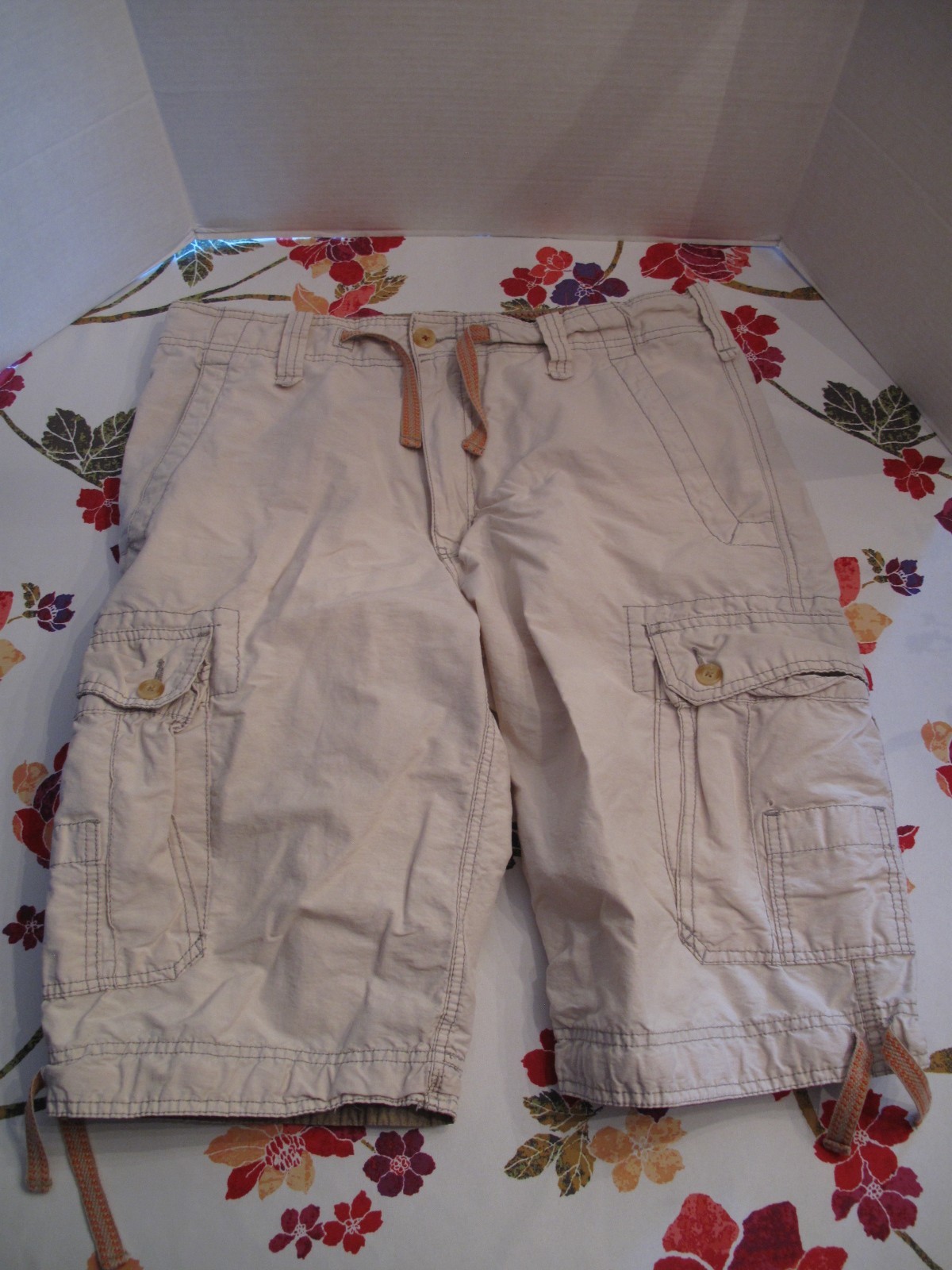 WearFirst Cargo Shorts Mens 34 Summer Vintage Utility Short Pants Light Khaki