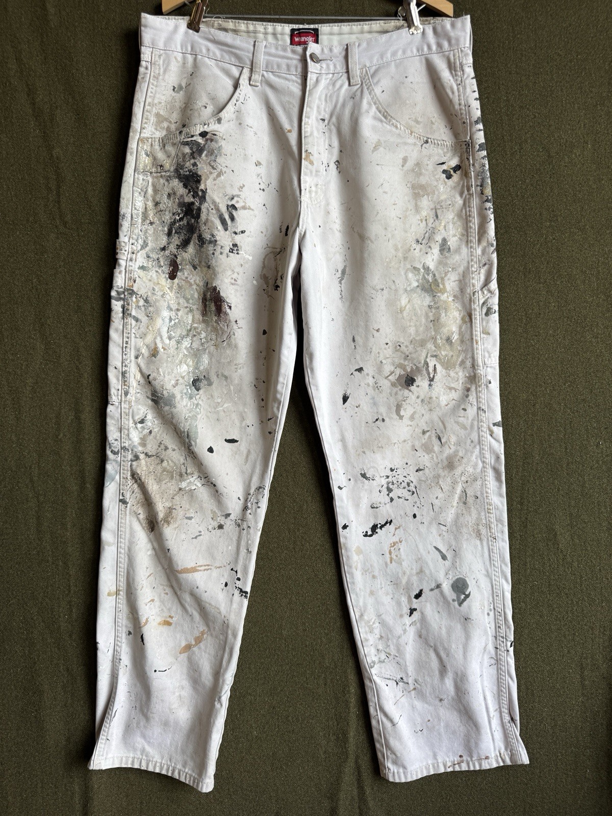 Wrangler Carpenter Distressed Paint Splatter Thrashed Painters Pants 36 x 32