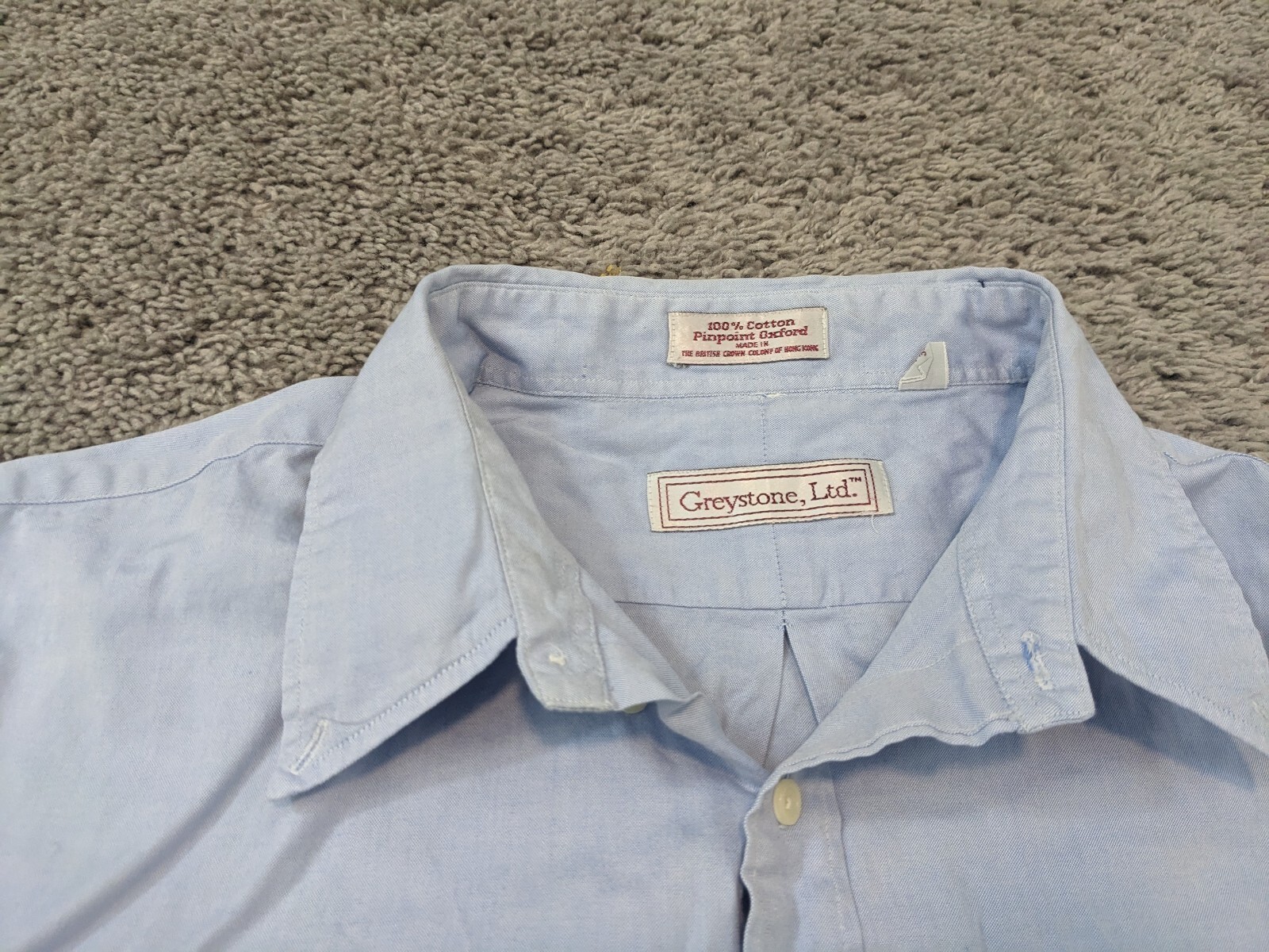 Vintage Greystone Ltd Button Up Shirt Men’s 17.5 35 Blue Cotton Short Sleeves