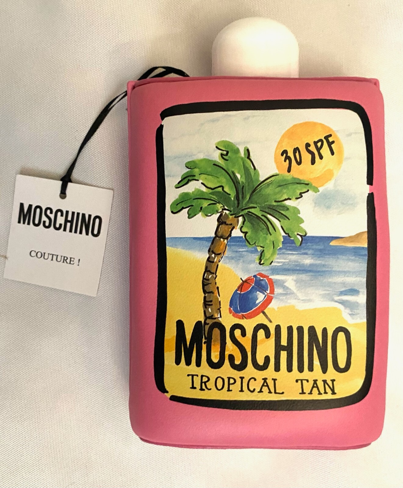 MARCH SPECIAL! SS23 MOSCHINO COUTURE Tan Pink Leather Sunscreen Shoulder Bag