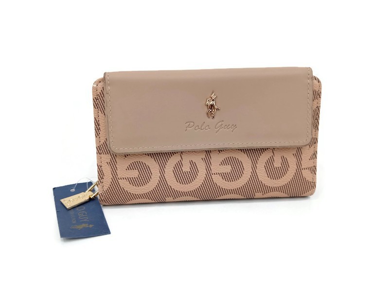​Polo Guy Women’s Wallet Beige Leather Fabric Organizer Clutch Purse 18×10.5x4cm