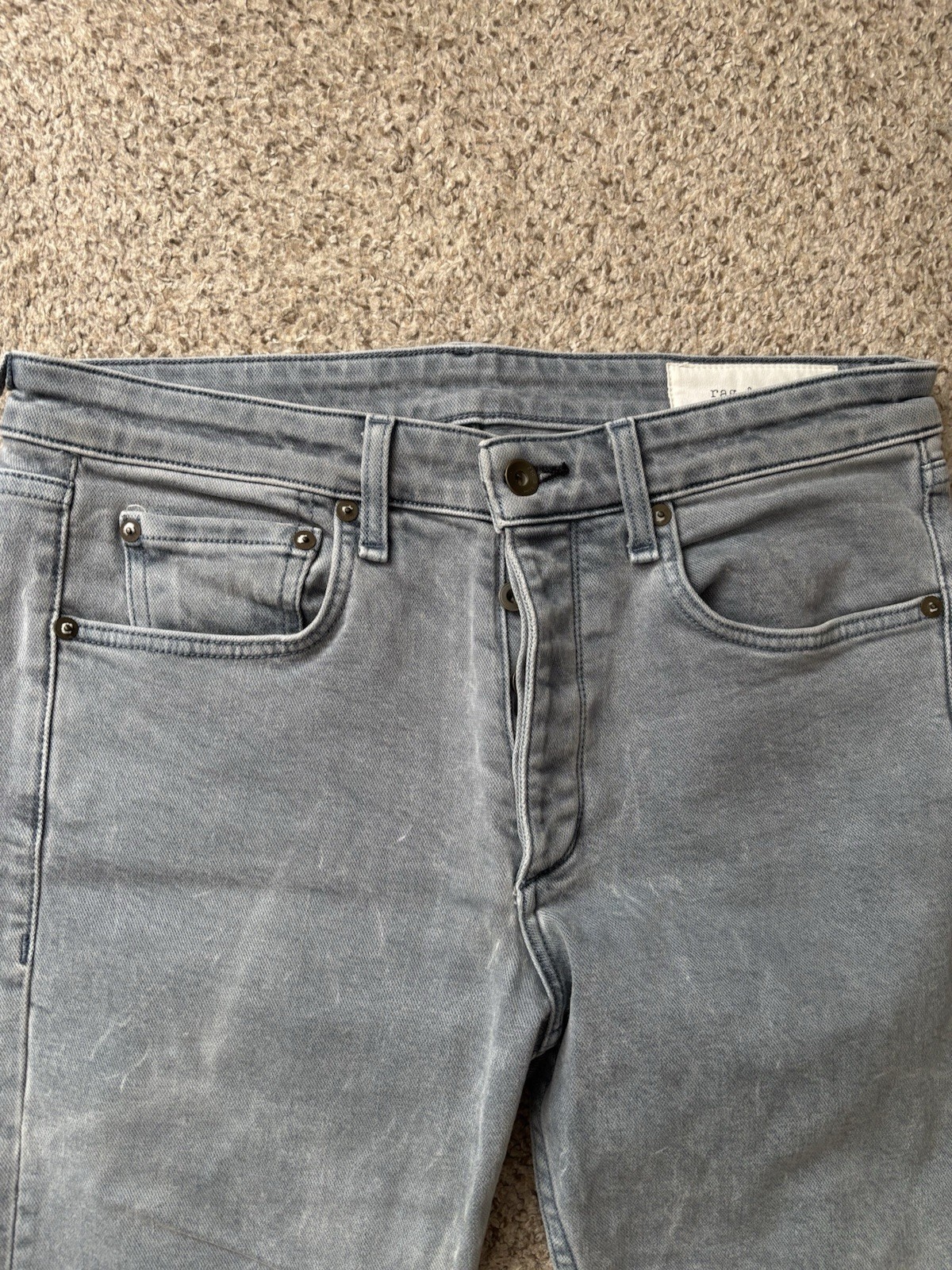 rag & bone Jeans Mens Size 30×30 Gray Blue Fit 2 Slim Button Fly Stone Wash