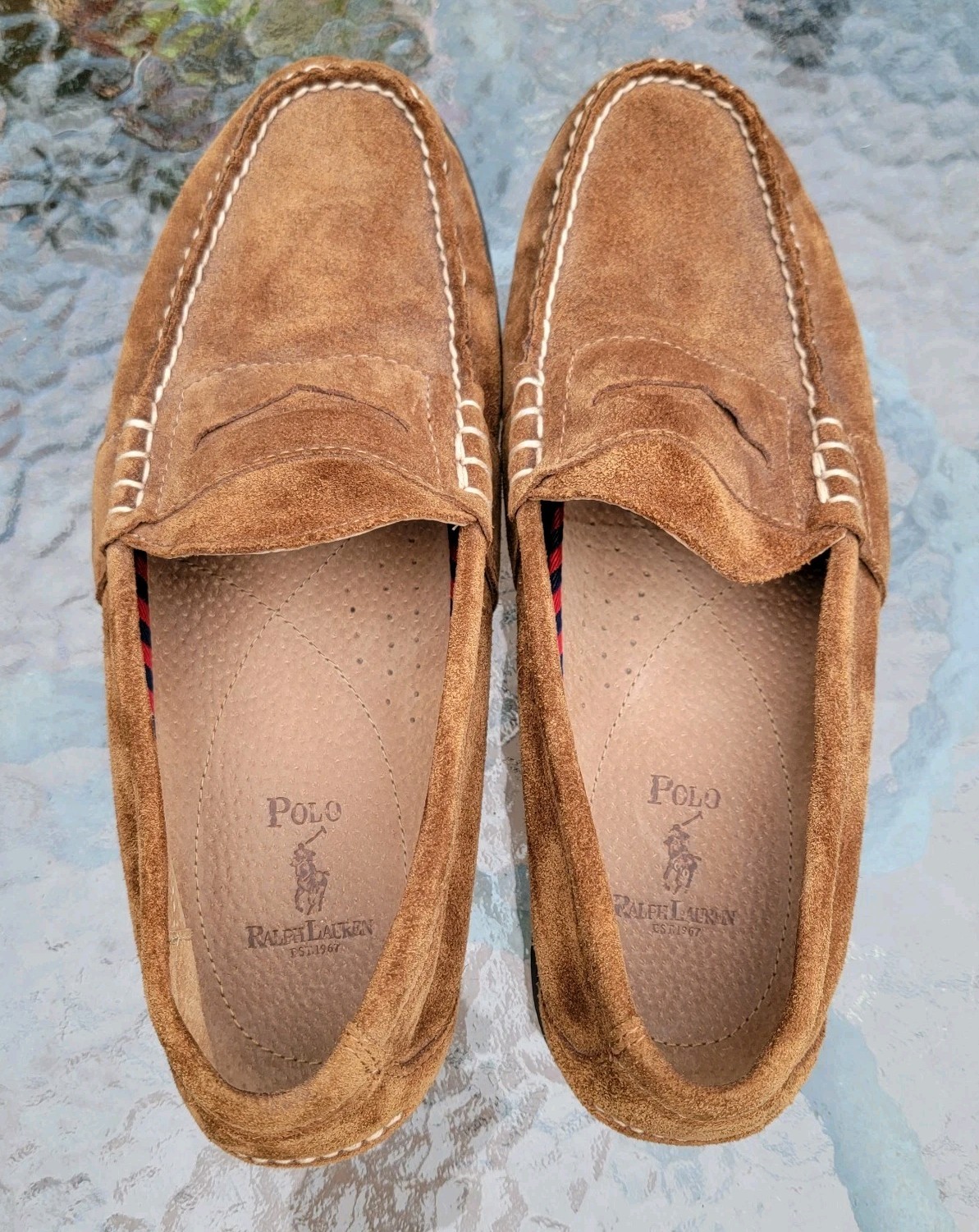 Polo Ralph Lauren Penny Loafers Men’s 9 D Brown Suede Leather Slip On Shoes