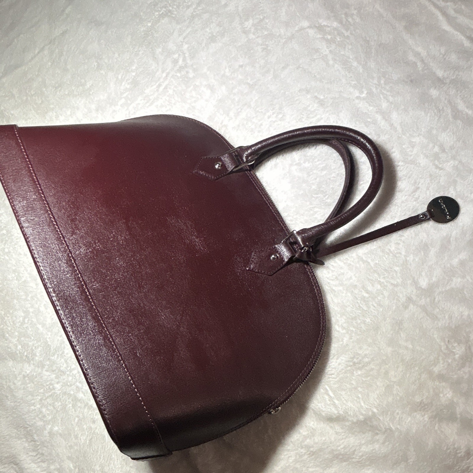 Pulicati Burgundy Medium Logo Satchel Top Handle Bag Zip Lined Pockets Silver