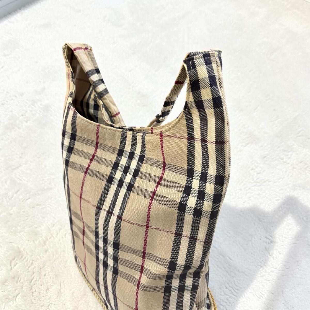 Burberry Nova Check Canvas Shoulder Bag Beige Vintage Women Magnetic 11.81in
