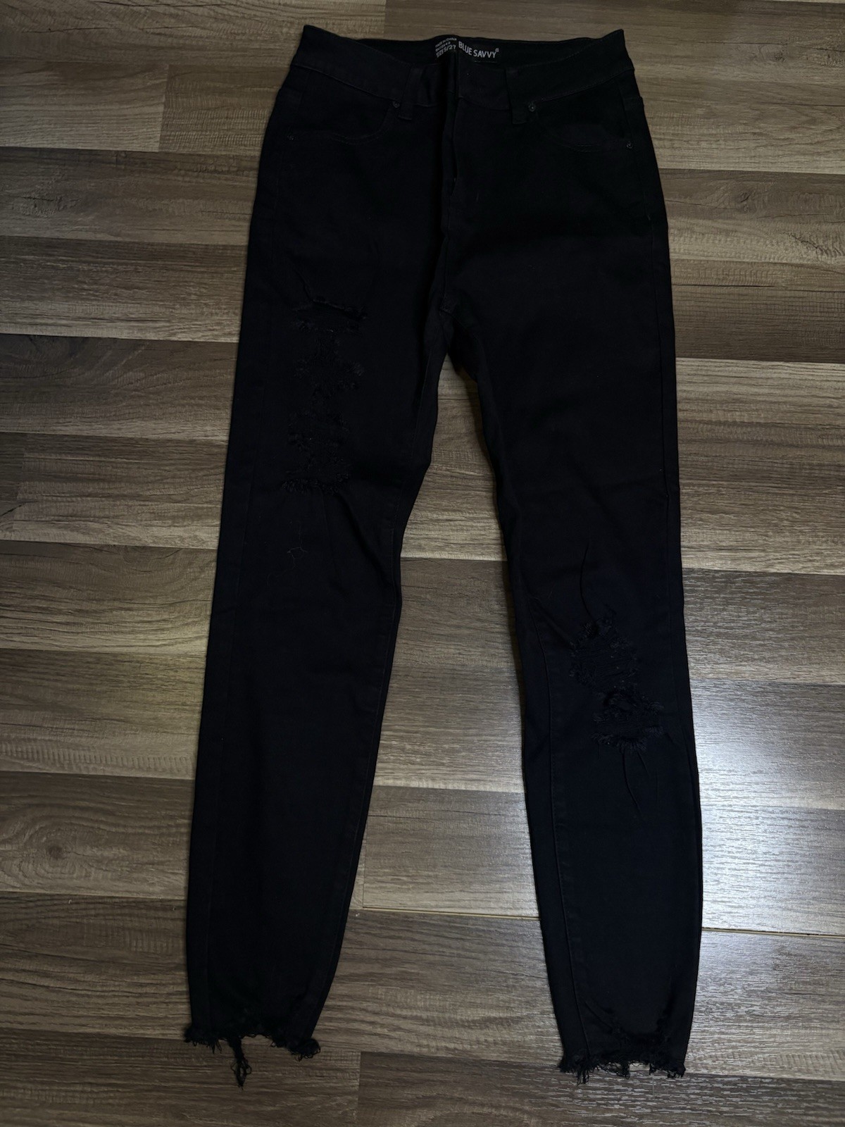 Blue Savvy Black Distressed Denim Jeans Women’s Regular Size 5/27 Solid