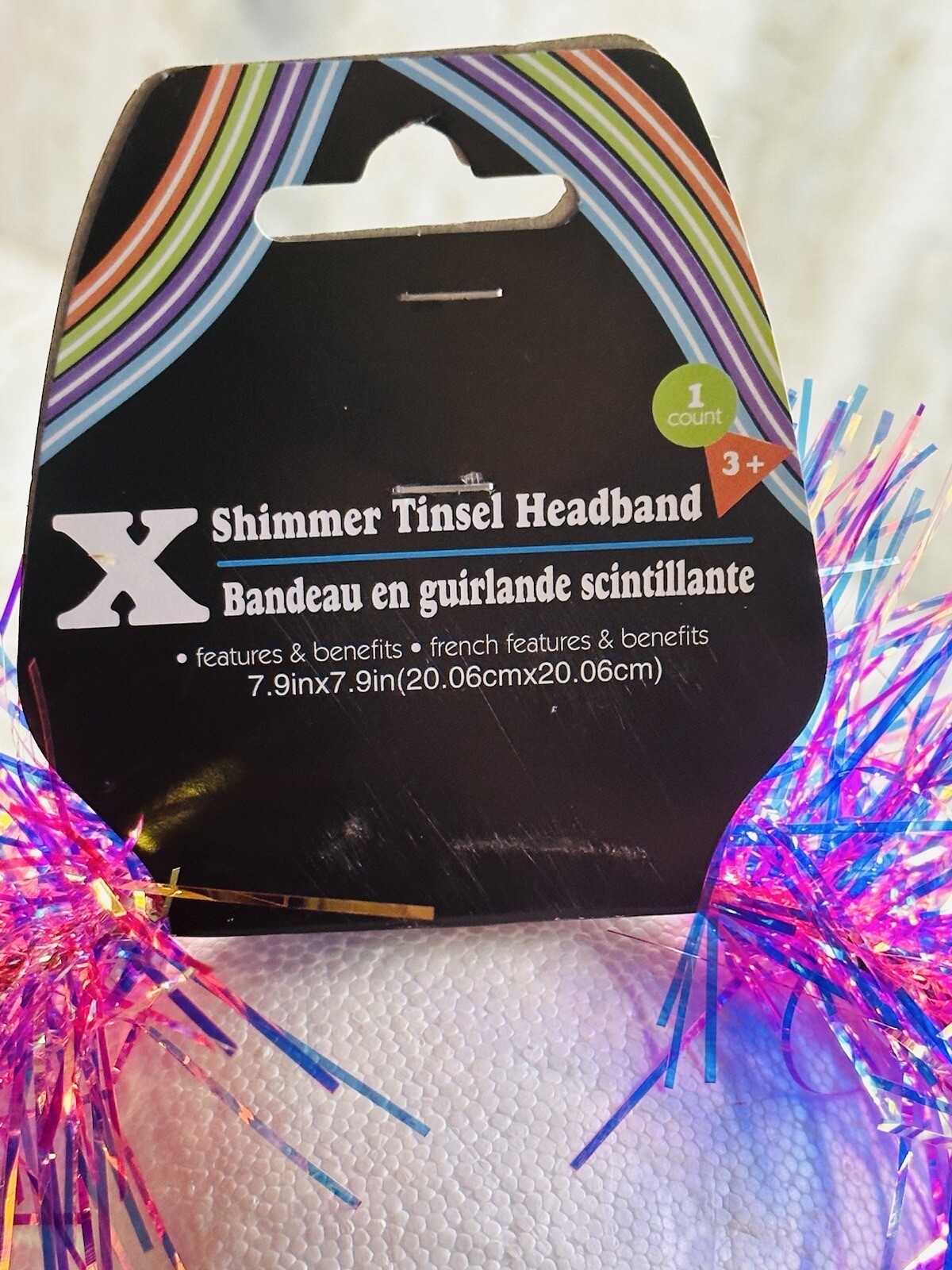 X Shimmer Tinsel Headband 1 Ct 3+ 7.5 X 7.9 Inches- pink