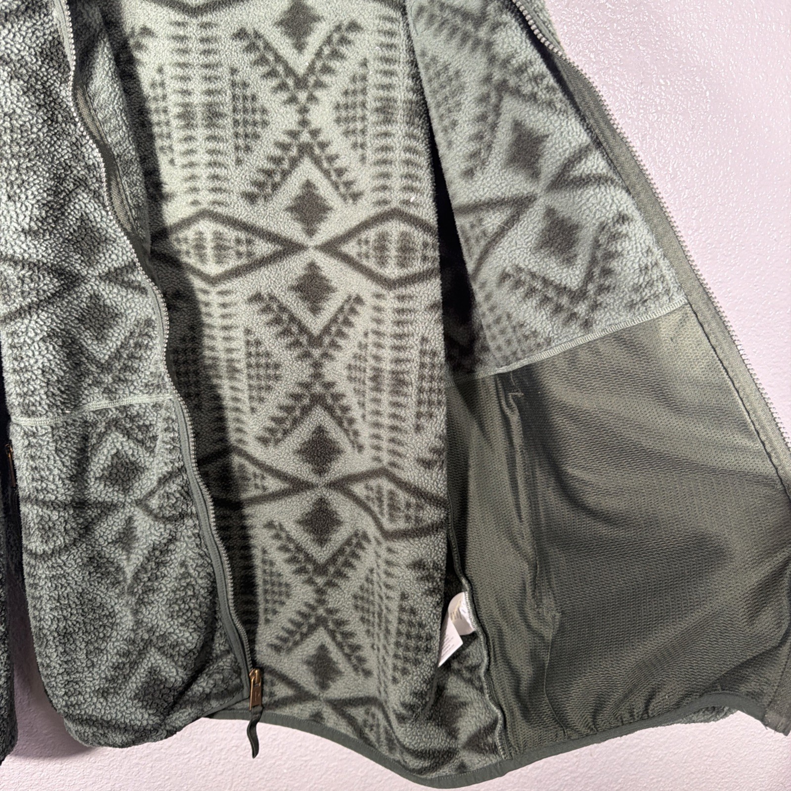 Pendleton Full Zip Sharpa Fleece Hoodie Men M Green Aztec Southwest Jacket