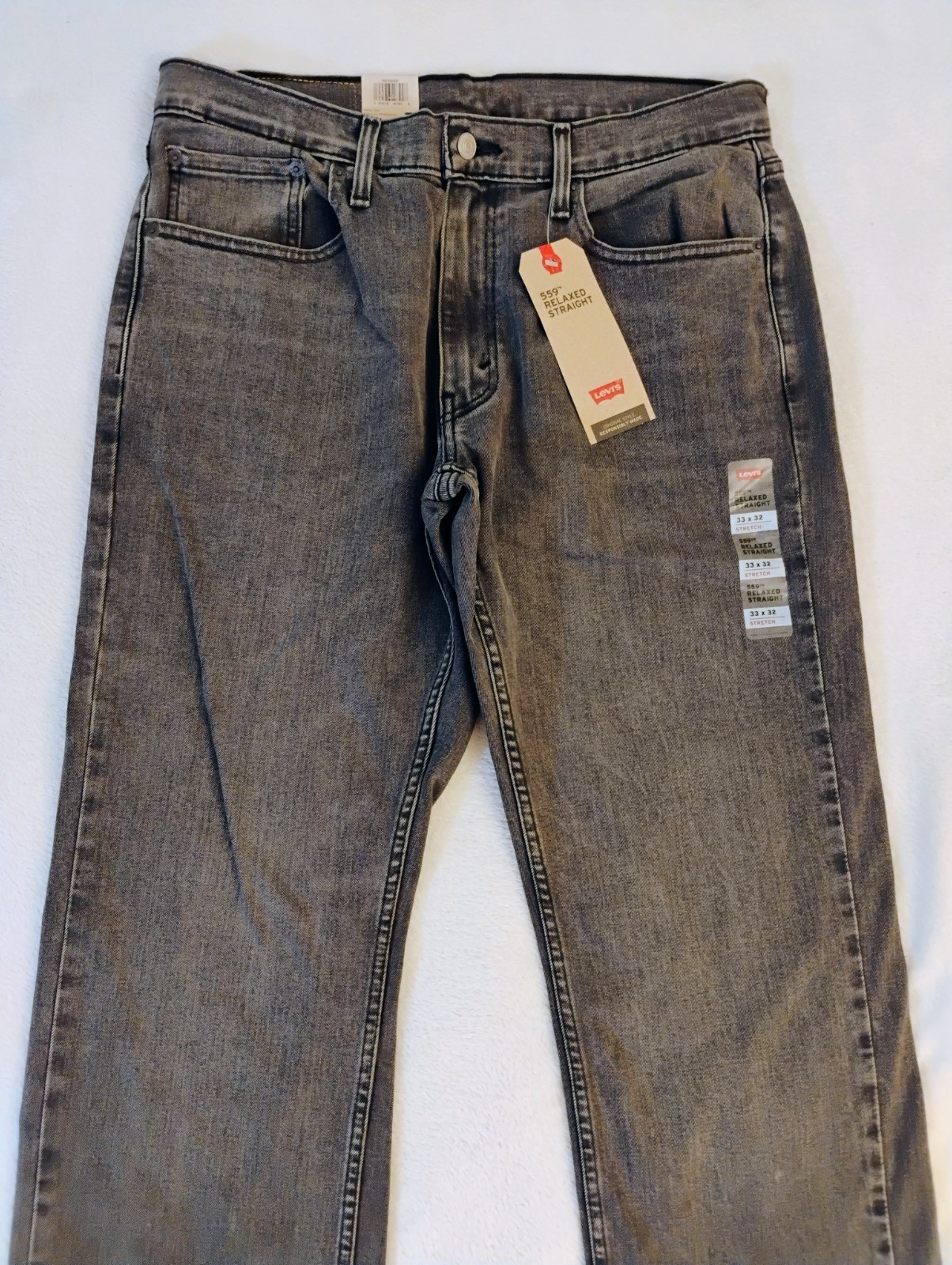 New 33×32 Levi’s 559 Stretch Jeans in Grey ~ Straight Relaxed Stretch 65% cotton
