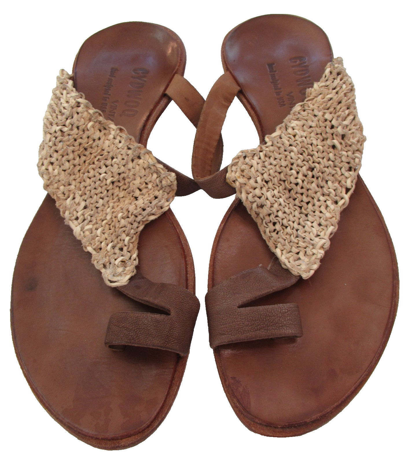 $241 Retail: Handmade CYDWOQ Women’s Leather & Linen Sandals, Size 37 1/2