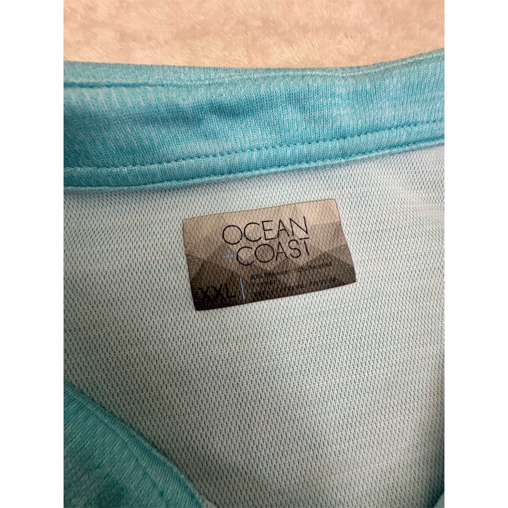 Ocean Coast Men’s Golf Polo Shirt 2XL Light Blue Heather Fish Flag Logo
