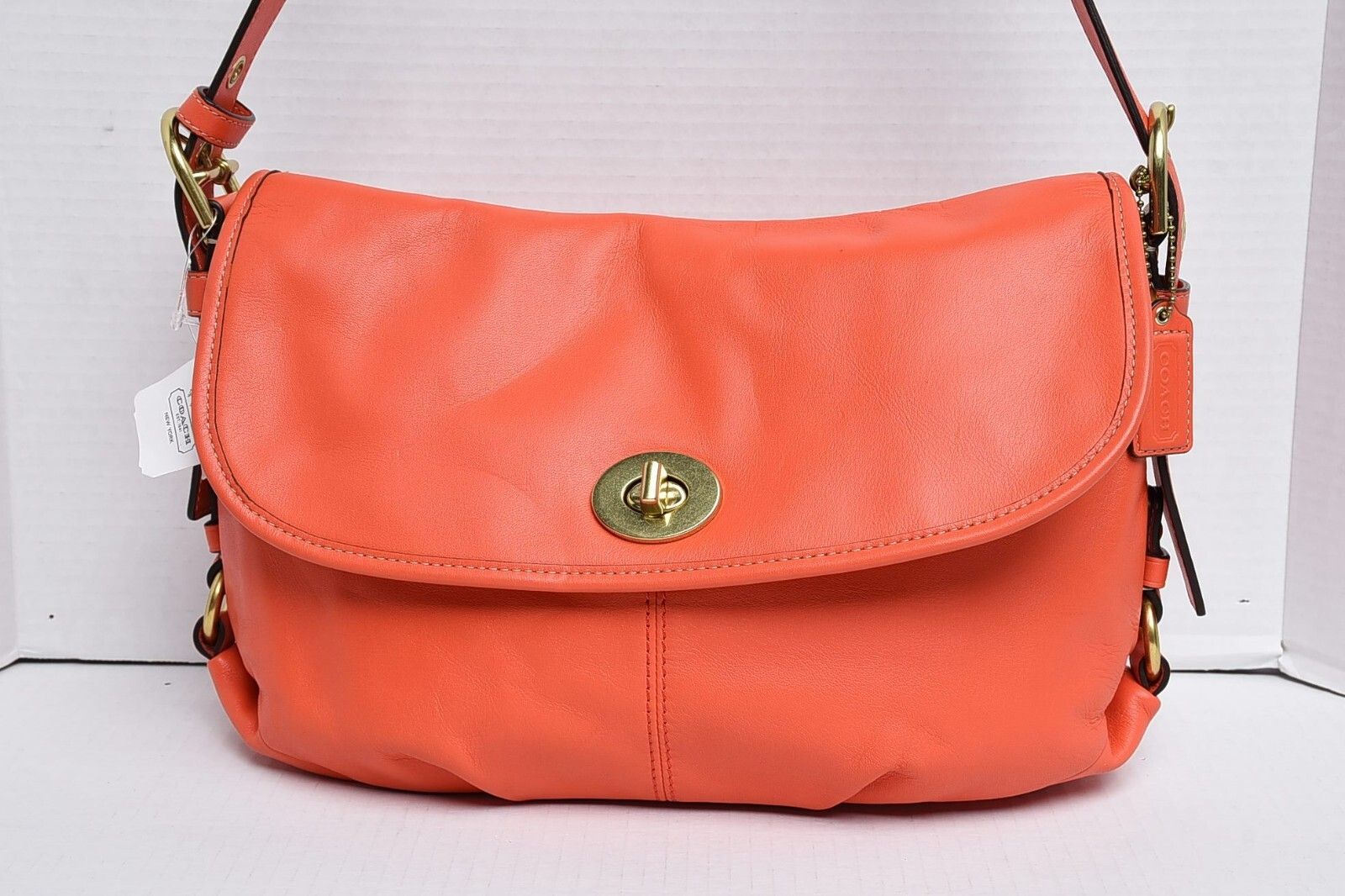 New COACH Z Leather Flap Duffle Bag MSRP $328 Orange Z23987 B4B4D