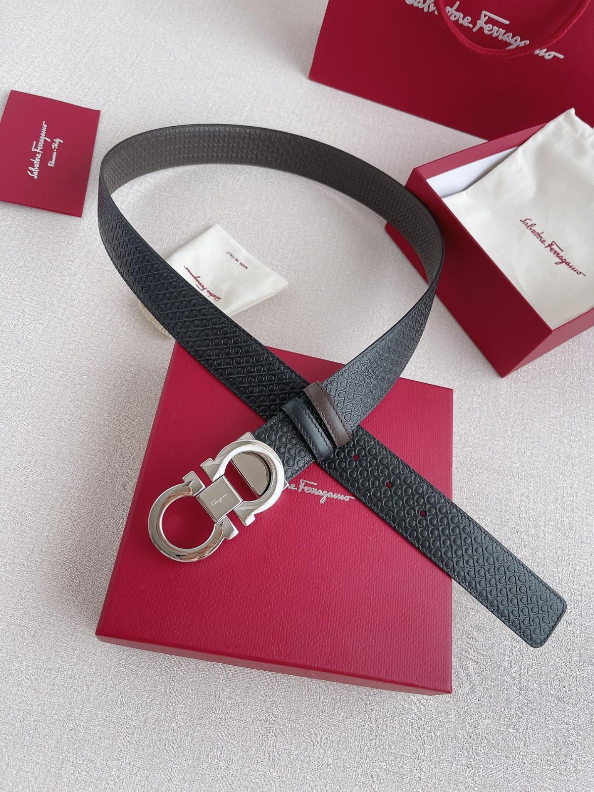Reversible Black/Brown Authentic FERRAGAMO Belt MEN width 3.5cm/1.38inch