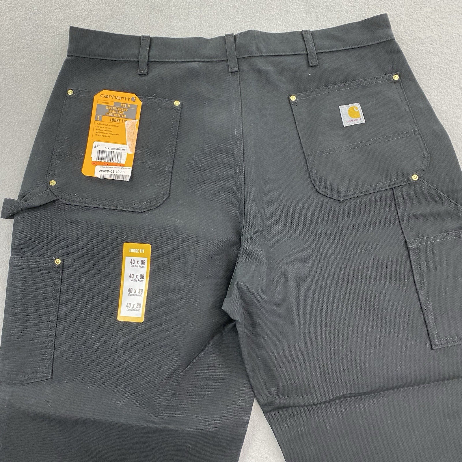Carhartt Pants Mens 40×36 Black Double Knee Duck Canvas B01 BLK Irregular