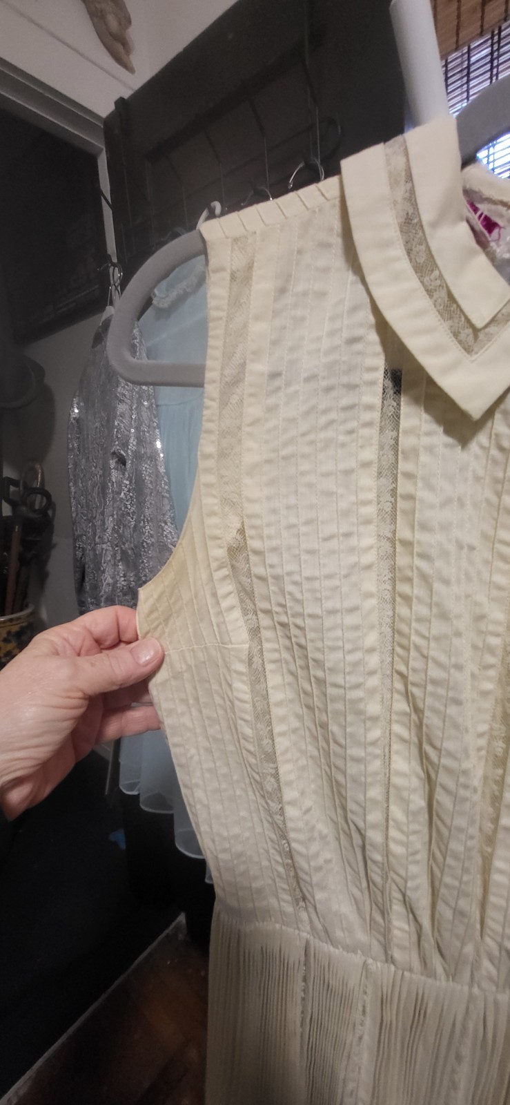 Vintage 1950’s Carlye Ivory Cream Micro Pintuck & Lace Panels-Fit & Flared Dress