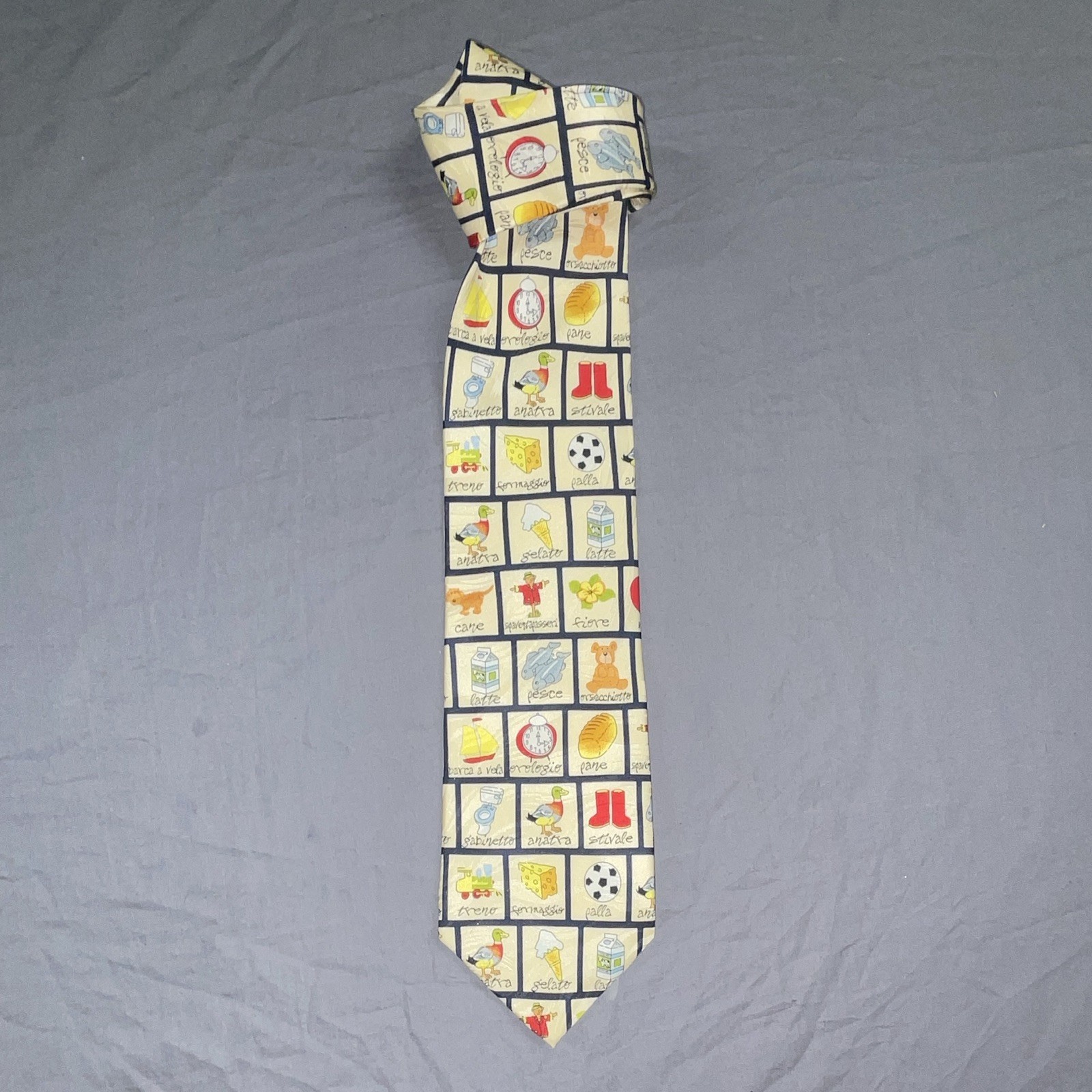 Museum Artifacts Beige/Multicolor Novelty Silk Woven Pointed Men’s Tie Logo