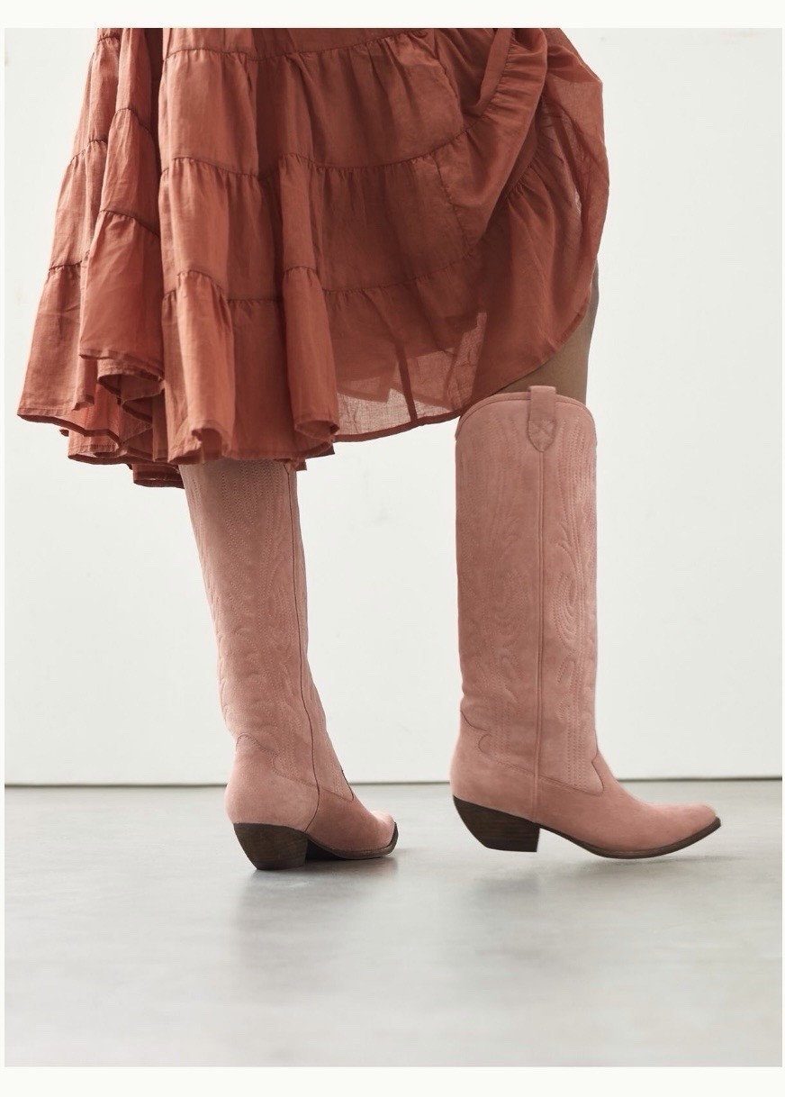NEW JEFFREY CAMPBELL Sz 9/40 KNEE HIGH WESTERN CALVERA SUEDE BOOTS IN PINK