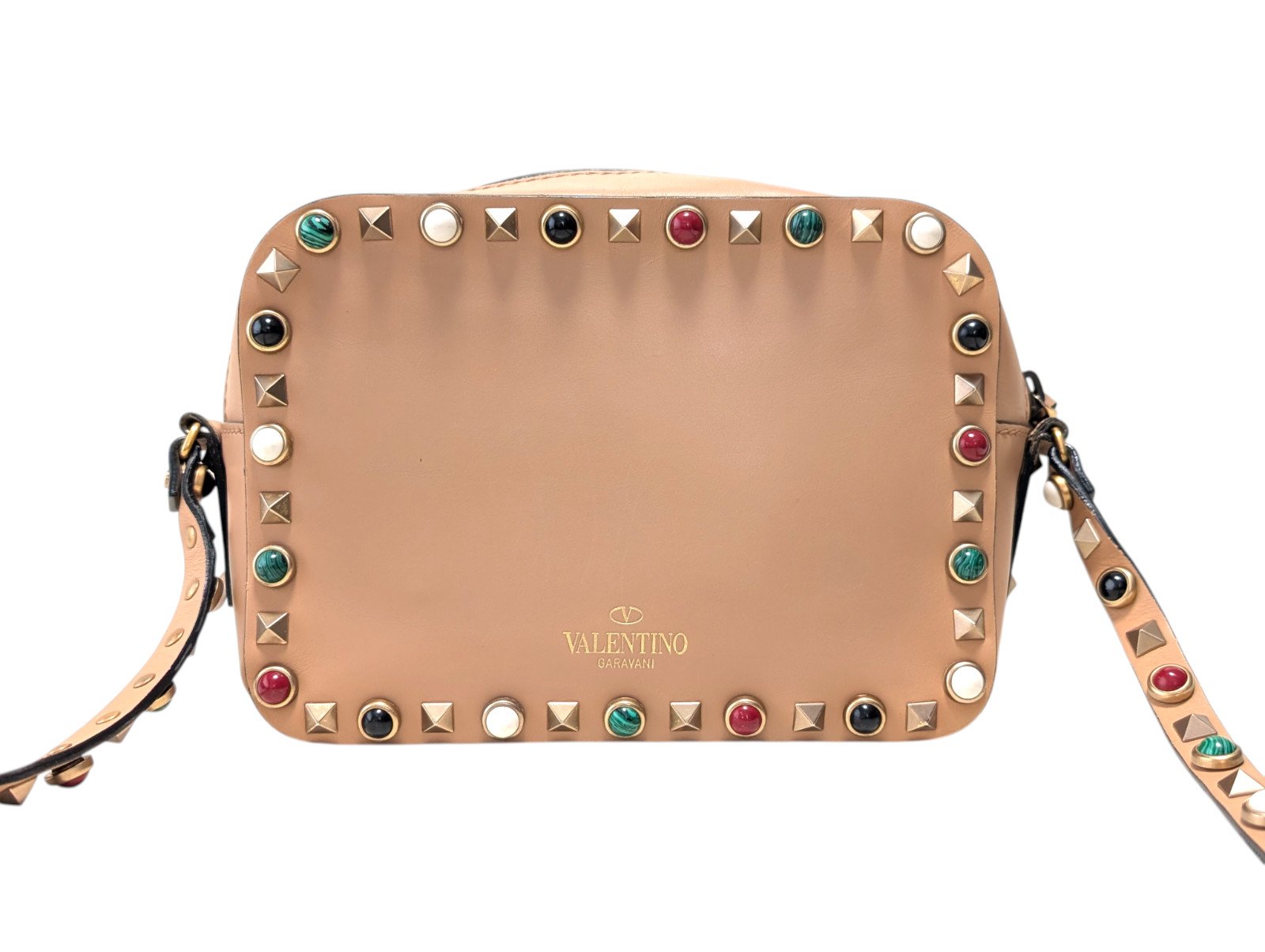 Valentino Garavani Shoulder Bag Purse Rock Studs Leather Beige